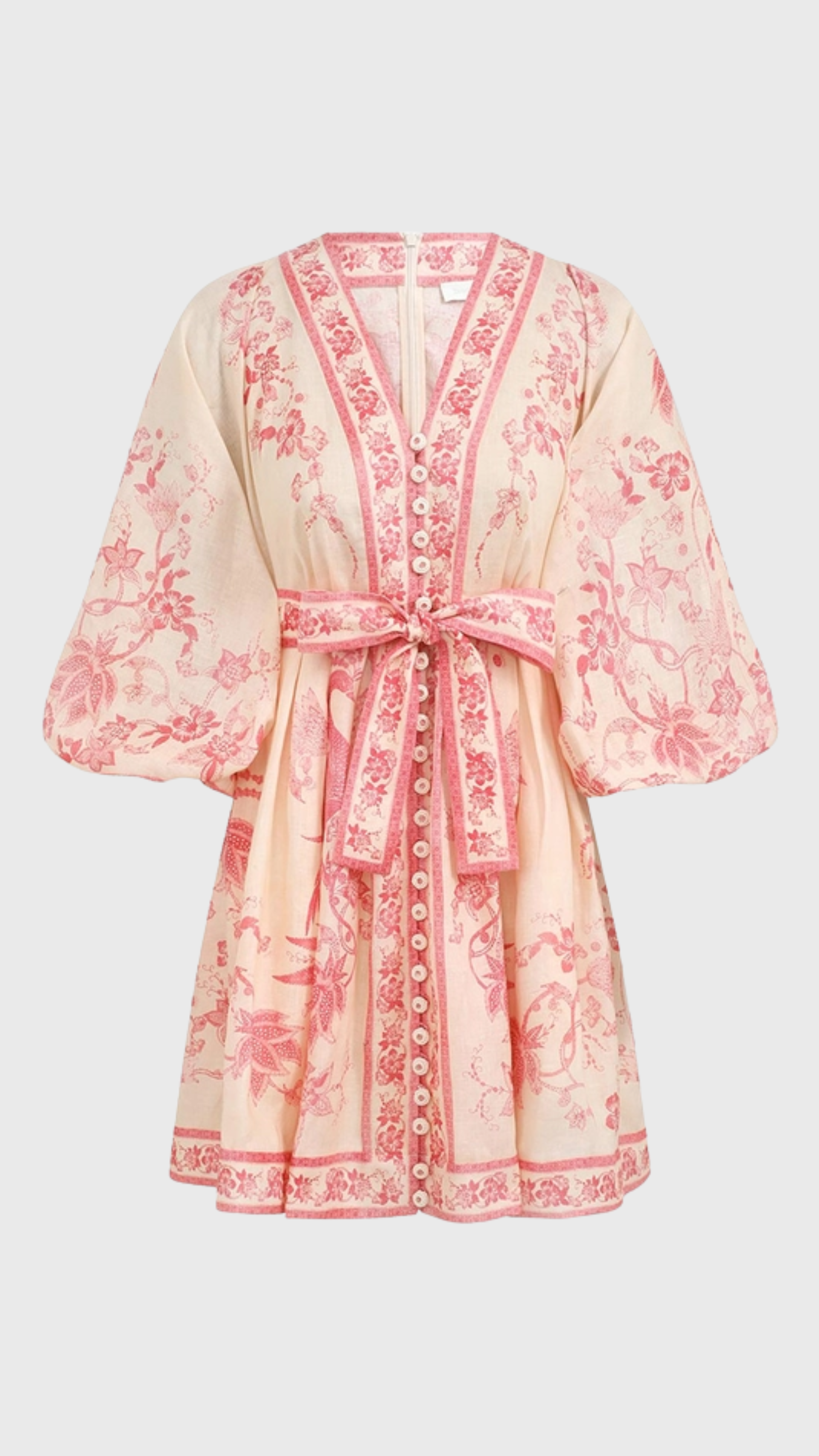 Zimmermann Lucky Plunge Mini Dress in Cream Pink Floral