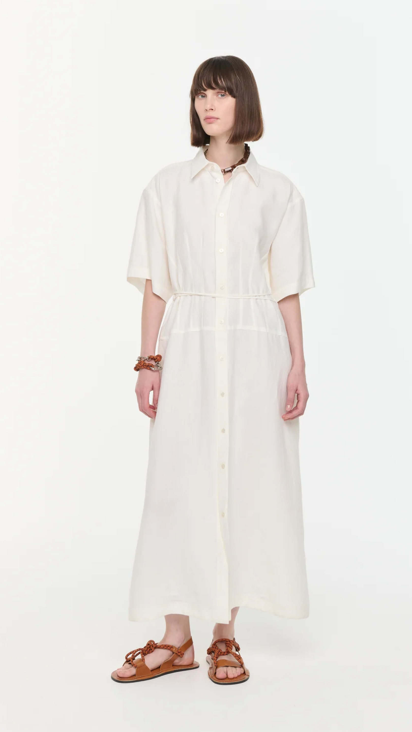 Plan C Linen Shirtdress in White