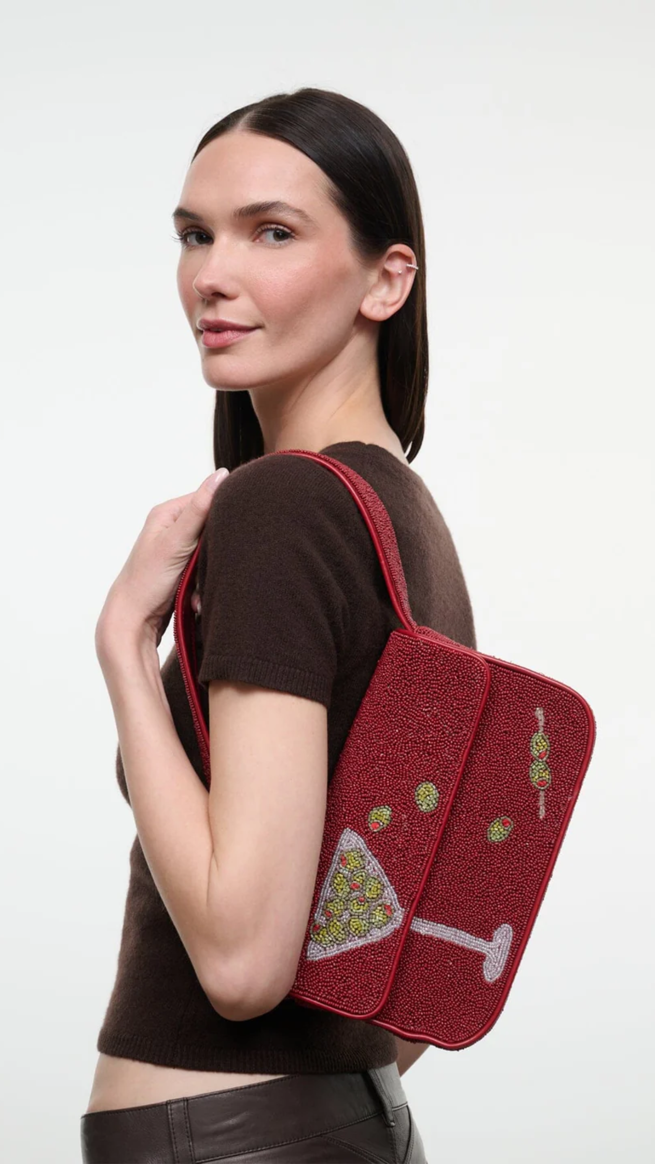 Staud Tommy Beaded Martini Bag in Extra Dirty