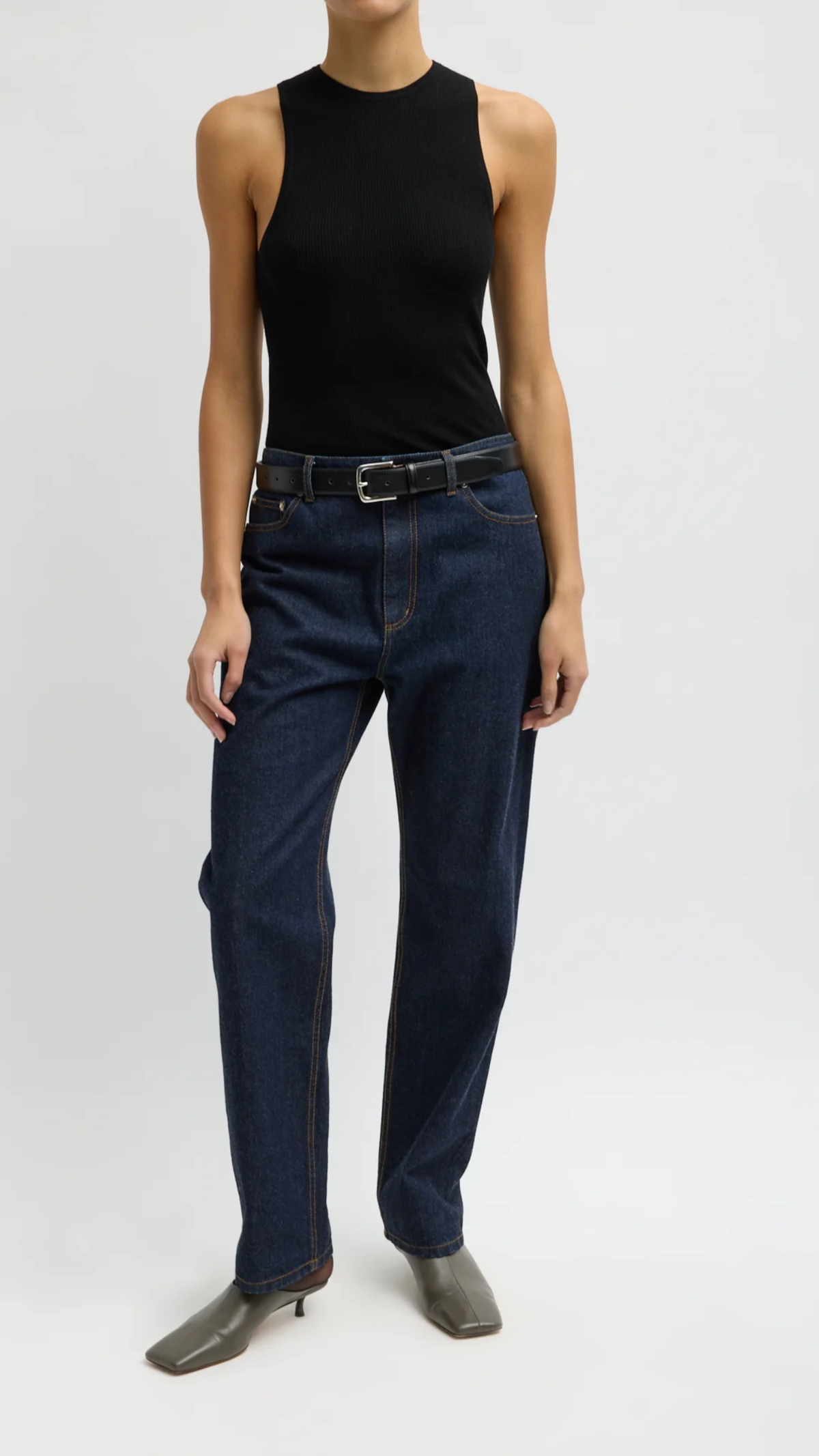 Tibi Feather Weight Ribbed Cut Out Tank Top in Black