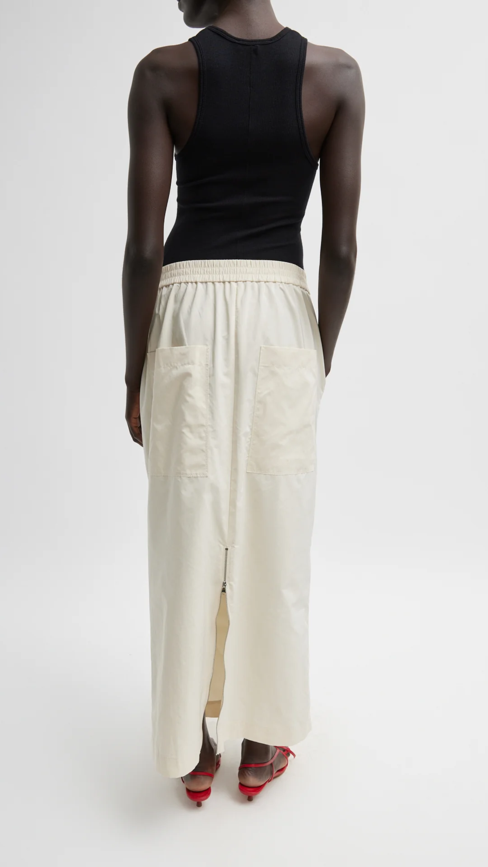 Tibi Nylon Zipper Maxi Skirt in Ivory