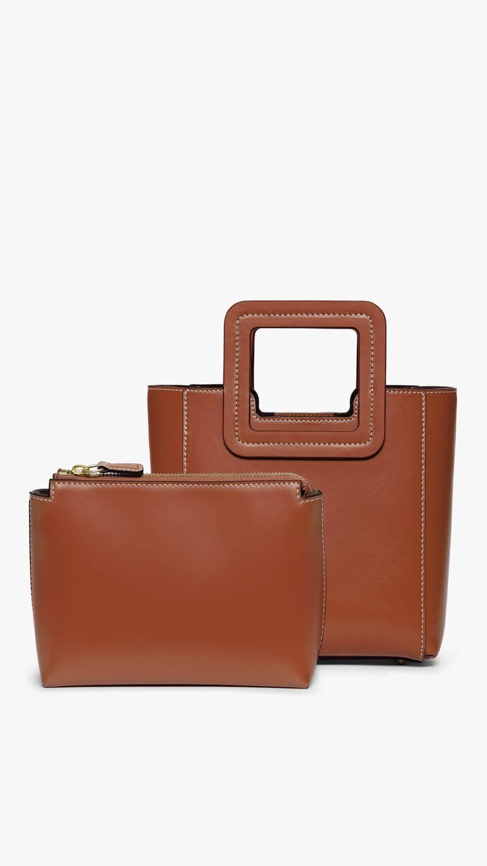 Staud Mini Shirley Leather Bag in Saddle