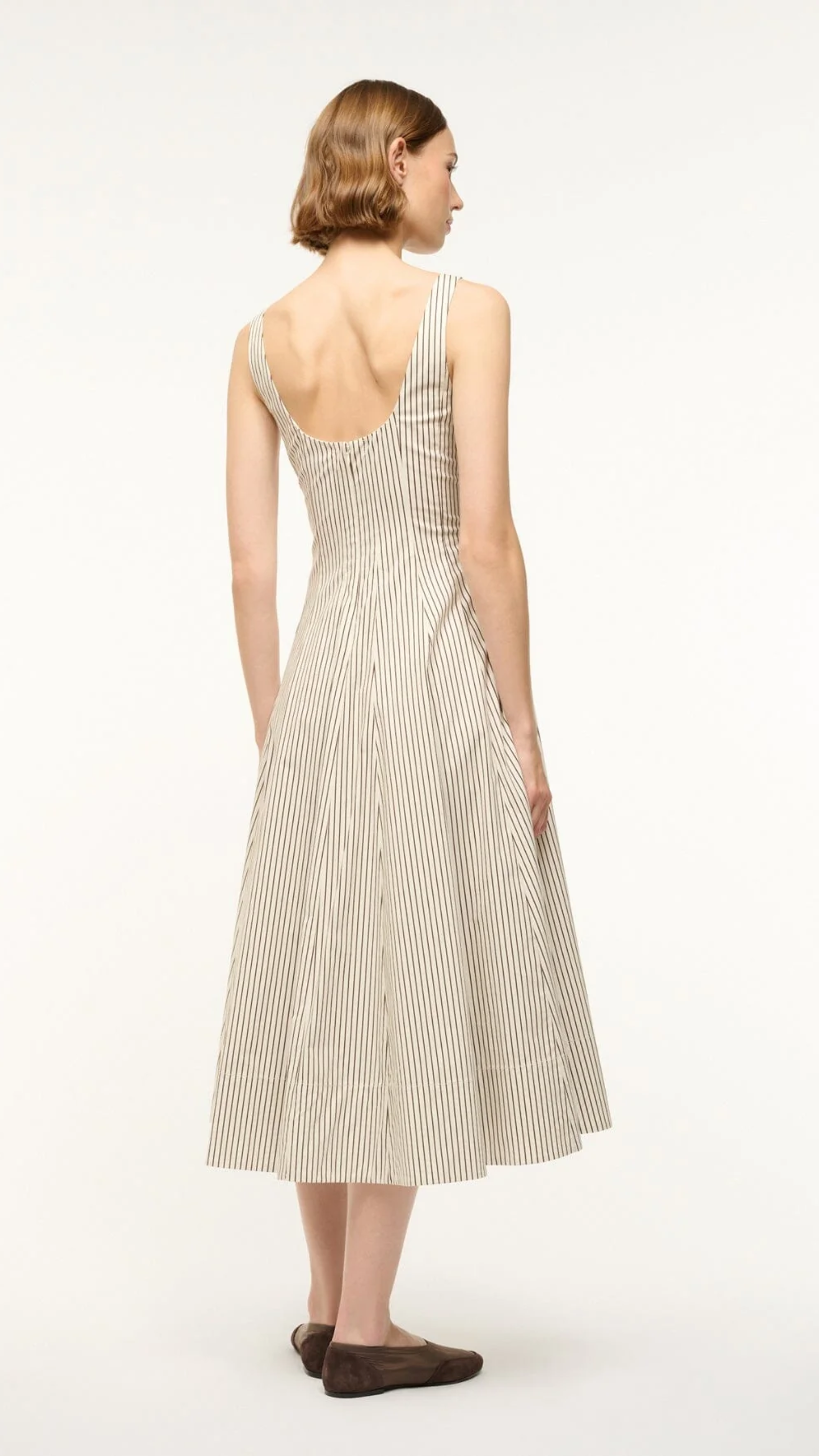 Staud Wells Dress in Oak Micro Stripe