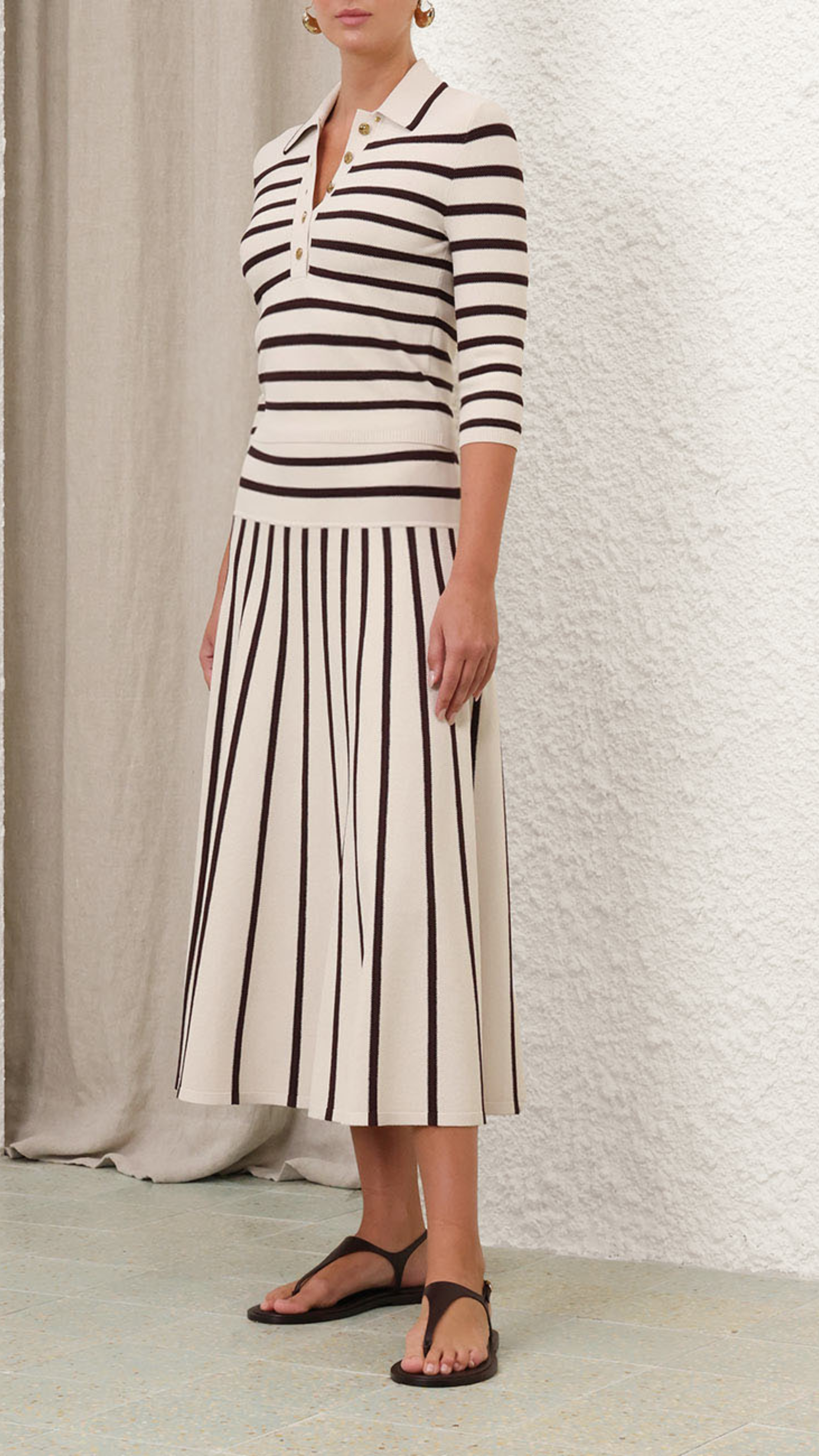 Zimmermann Illuminate Stripe Midi Skirt in Cream