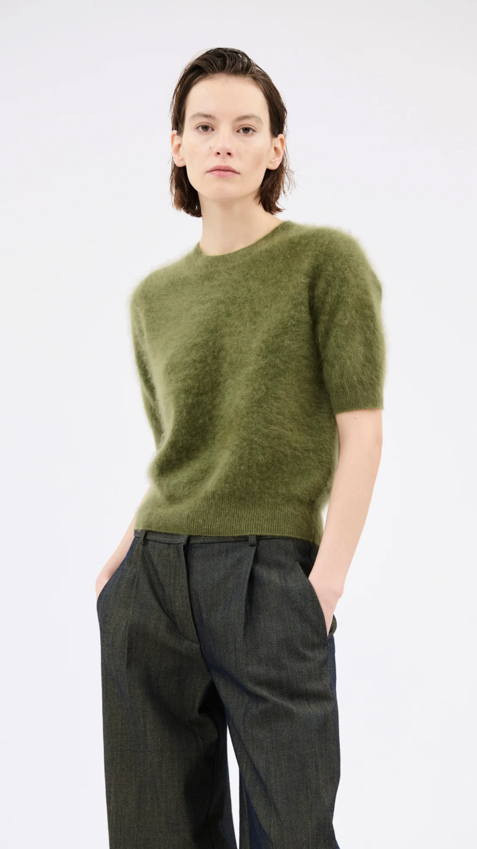 Odeeh Brushed Cashmere Pullover Sweater in Moss