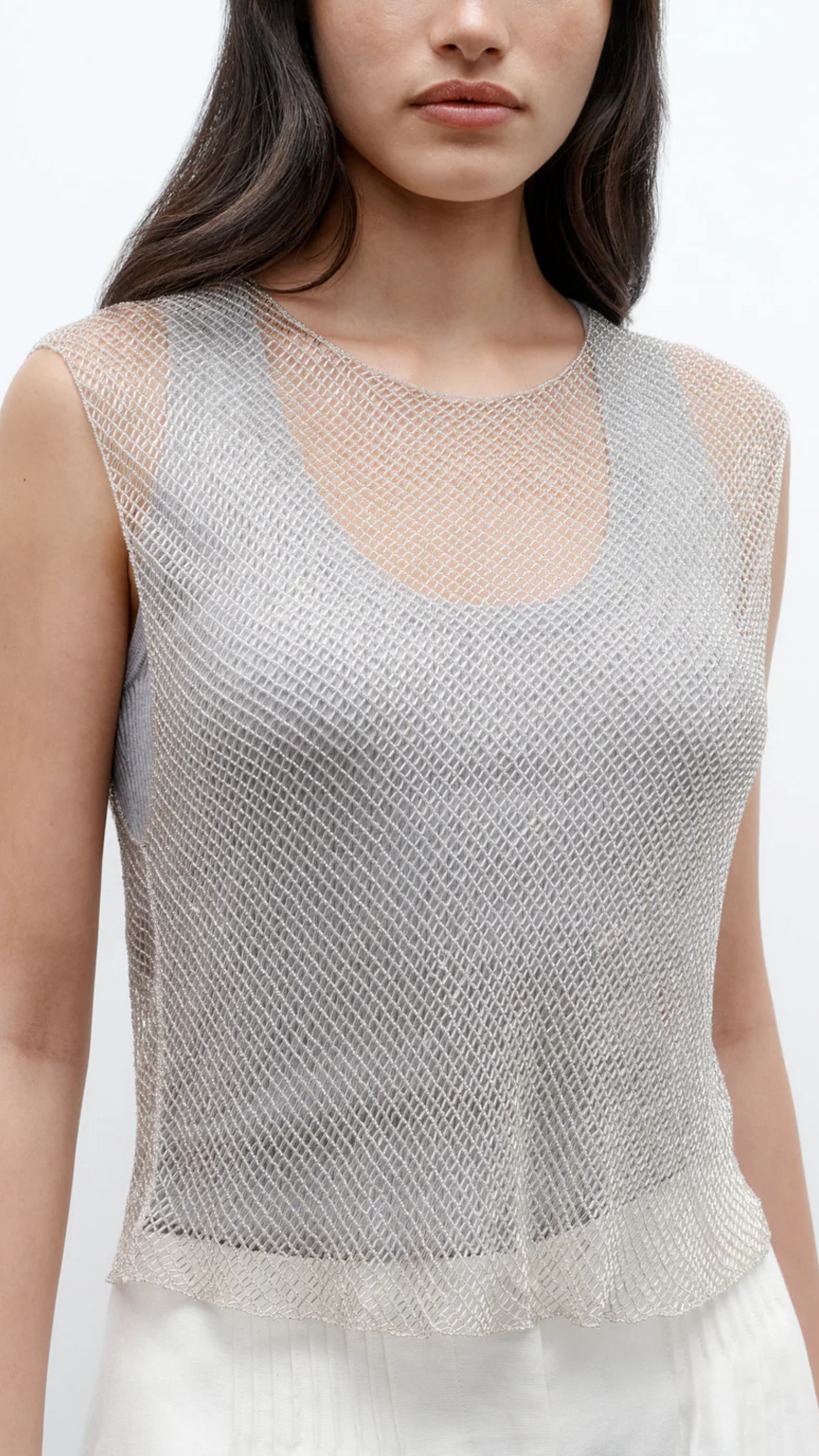 TWP Chloe Cross Hatch Beading Tee in Silver