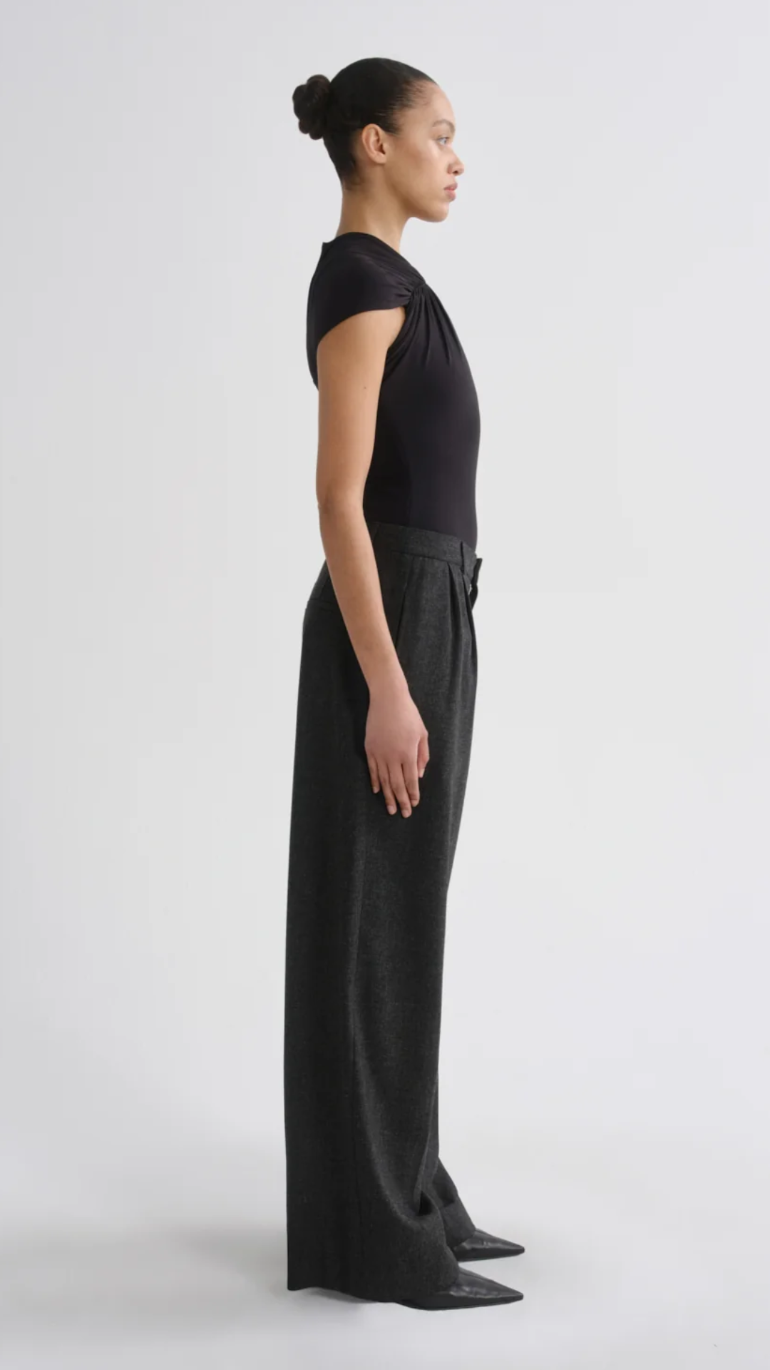 Anine Bing Sathia Double Pleat Trouser in Charcoal Heather
