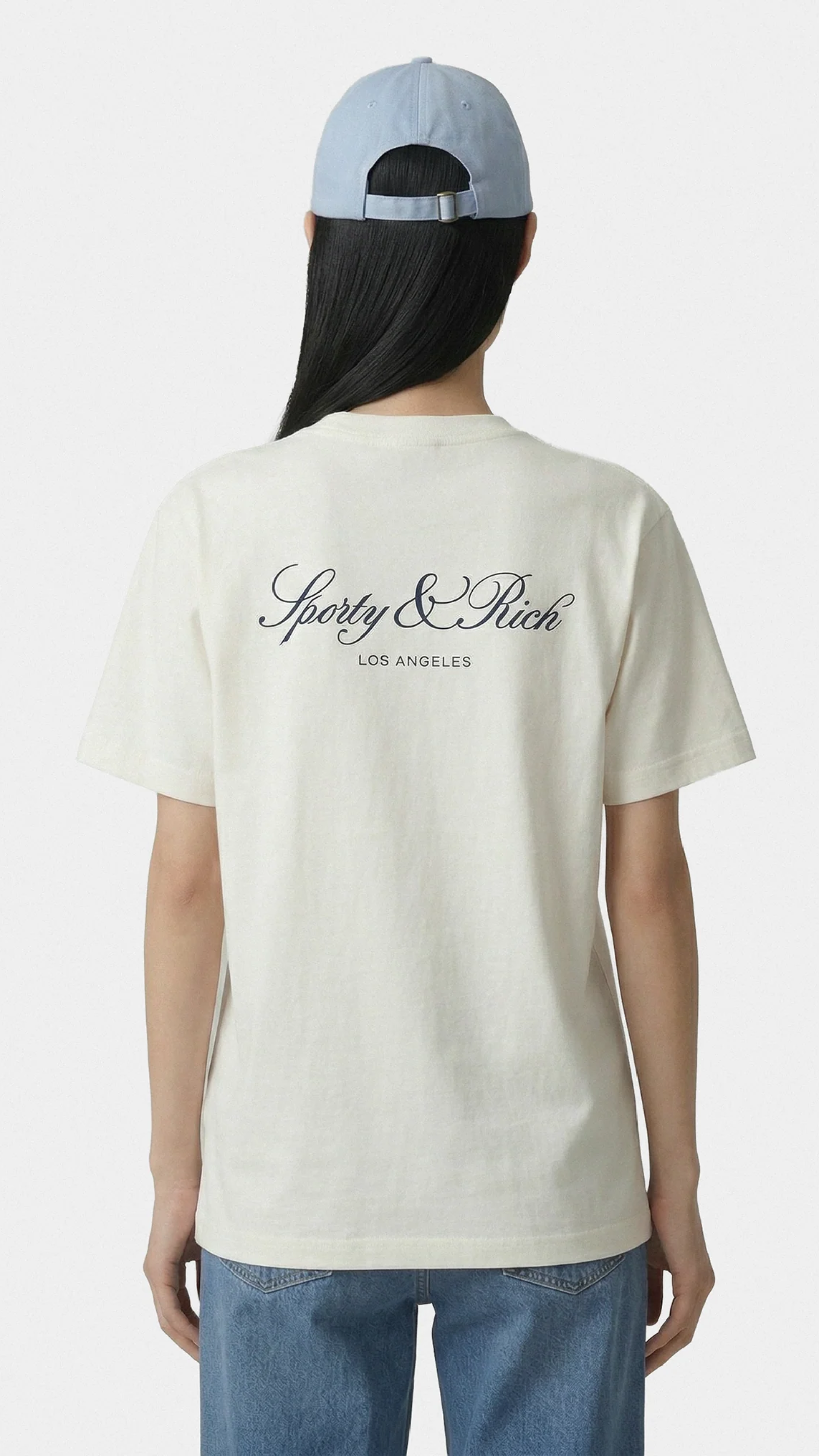 Sporty & Rich Vendome LA T-Shirt in Ecru/Navy