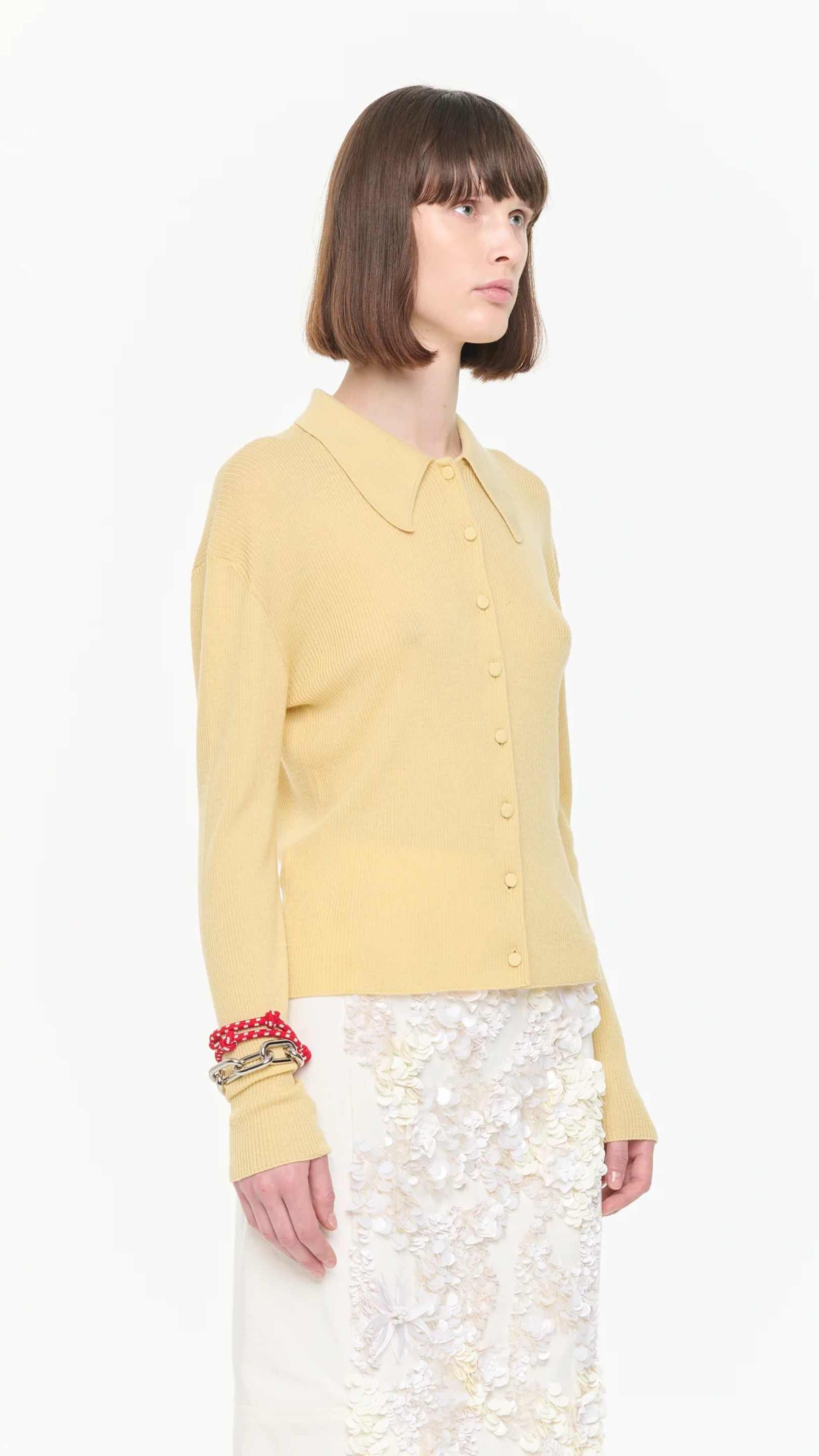 Plan C Long Sleeve Merino Cardigan in Straw
