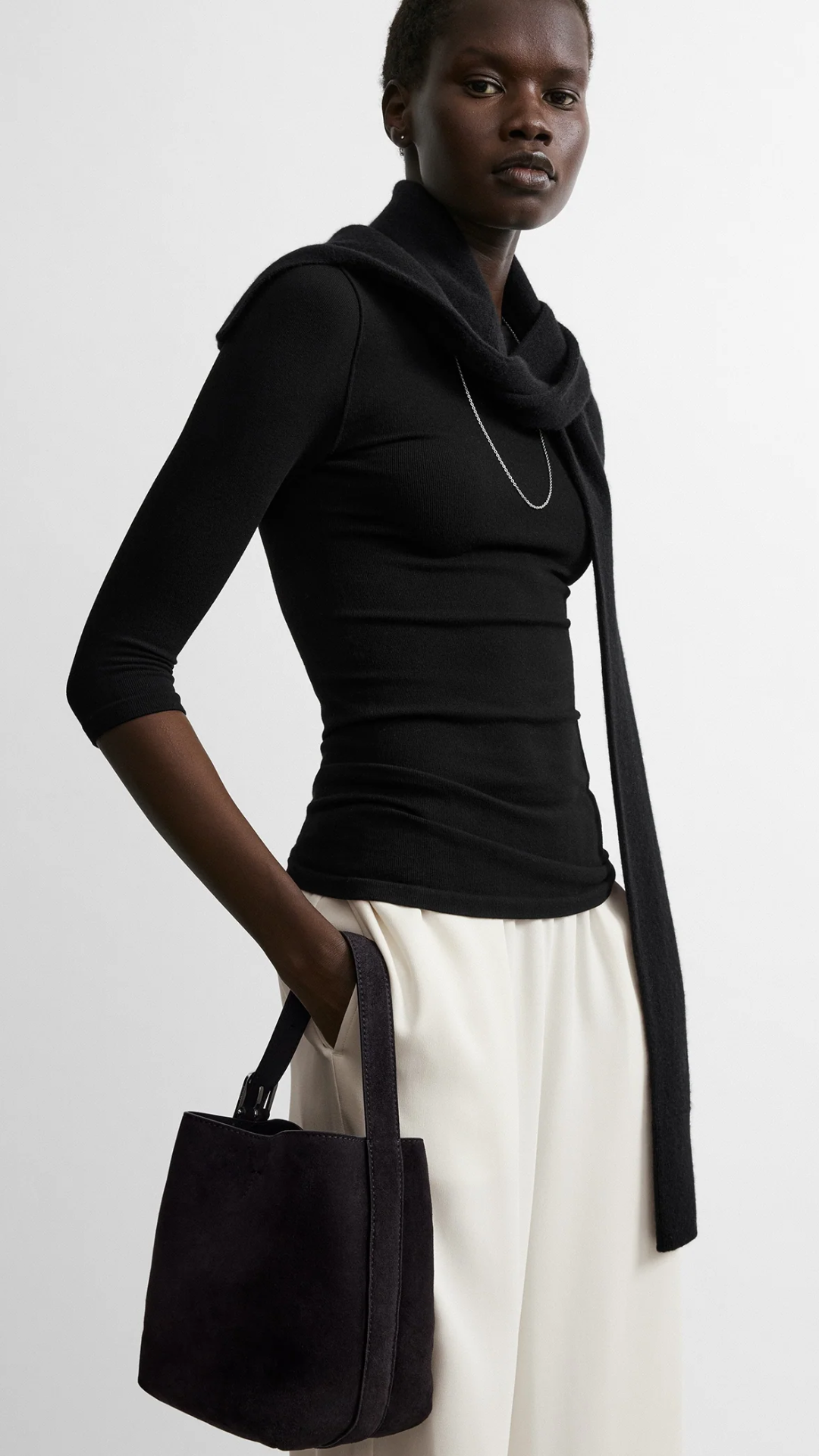 Toteme Petite Belted Suede Tote in Espresso