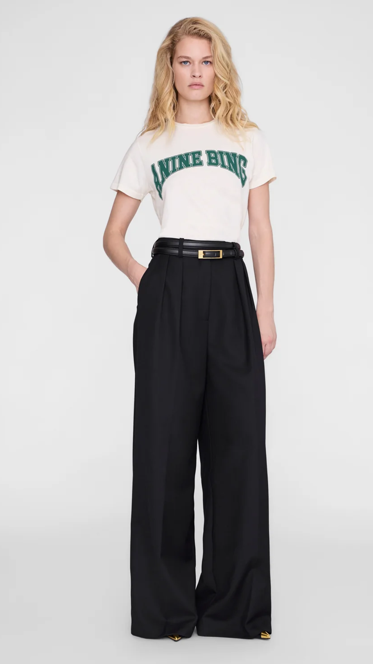 Anine Bing Shelley Tee in Ecru Green