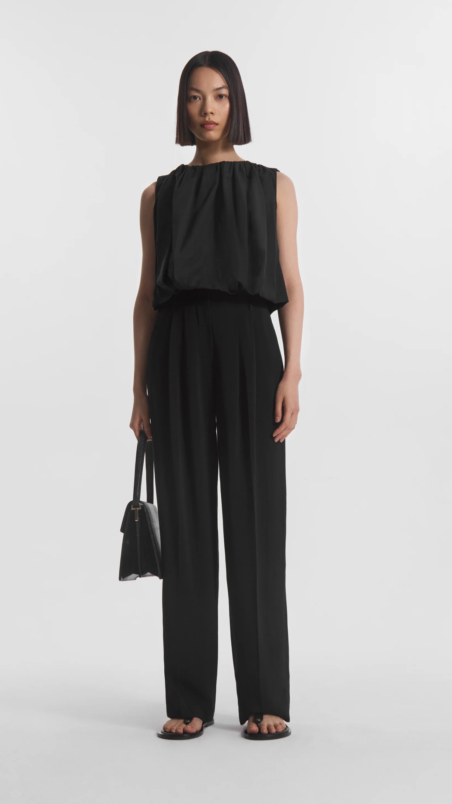 CO Bubble Top in Black Cotton Poplin