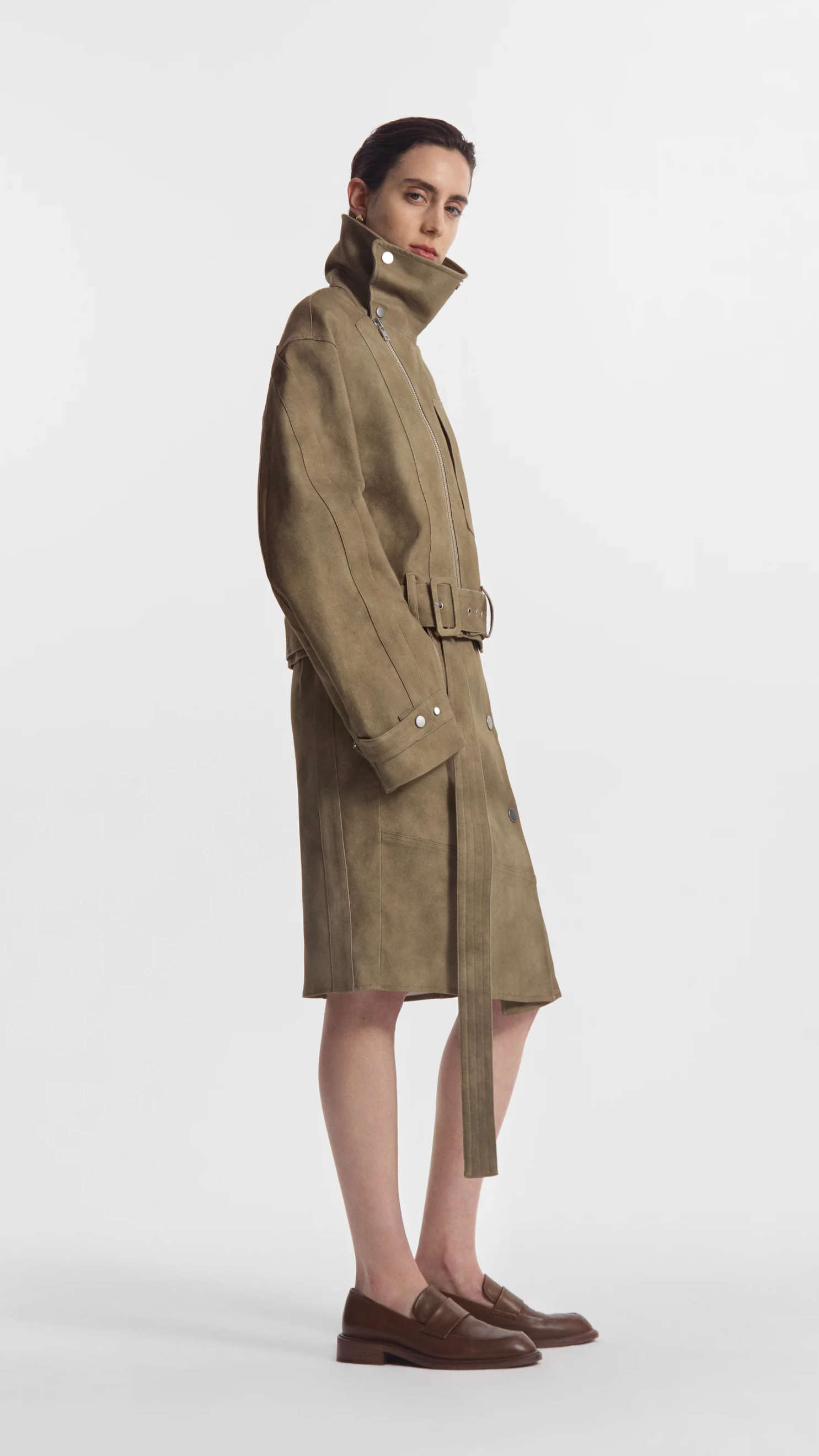 CO Flying Collar Moto Cold-Dyed Cotton Jacket in Khaki