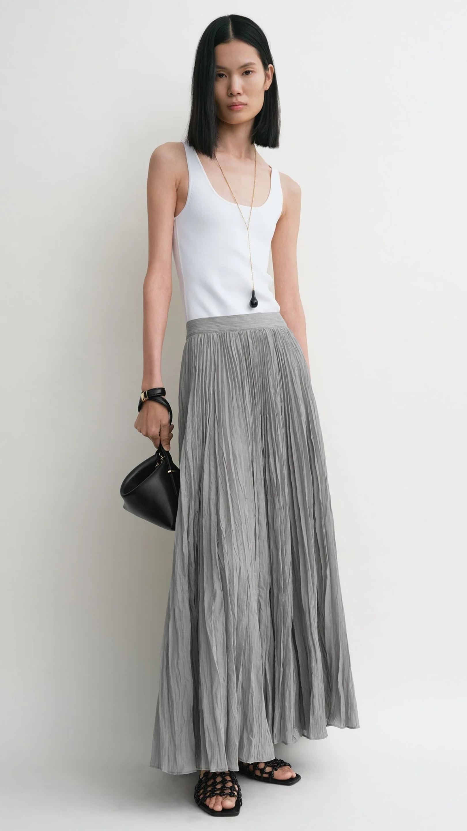 Toteme Crinkled Plisse Skirt in Pale Grey