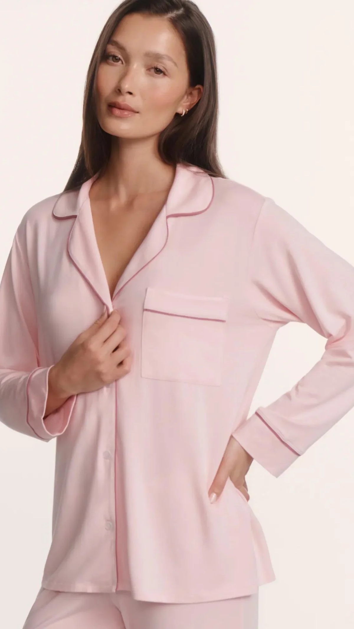 Eberjey Gisele Long PJ Set in Pale Pink Fig