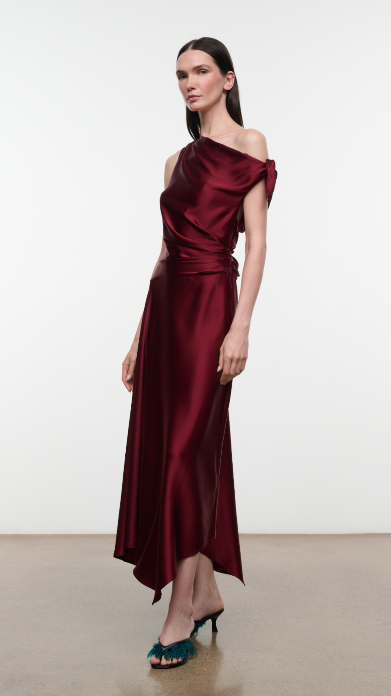 Staud Portia Silk Dress in Carmino