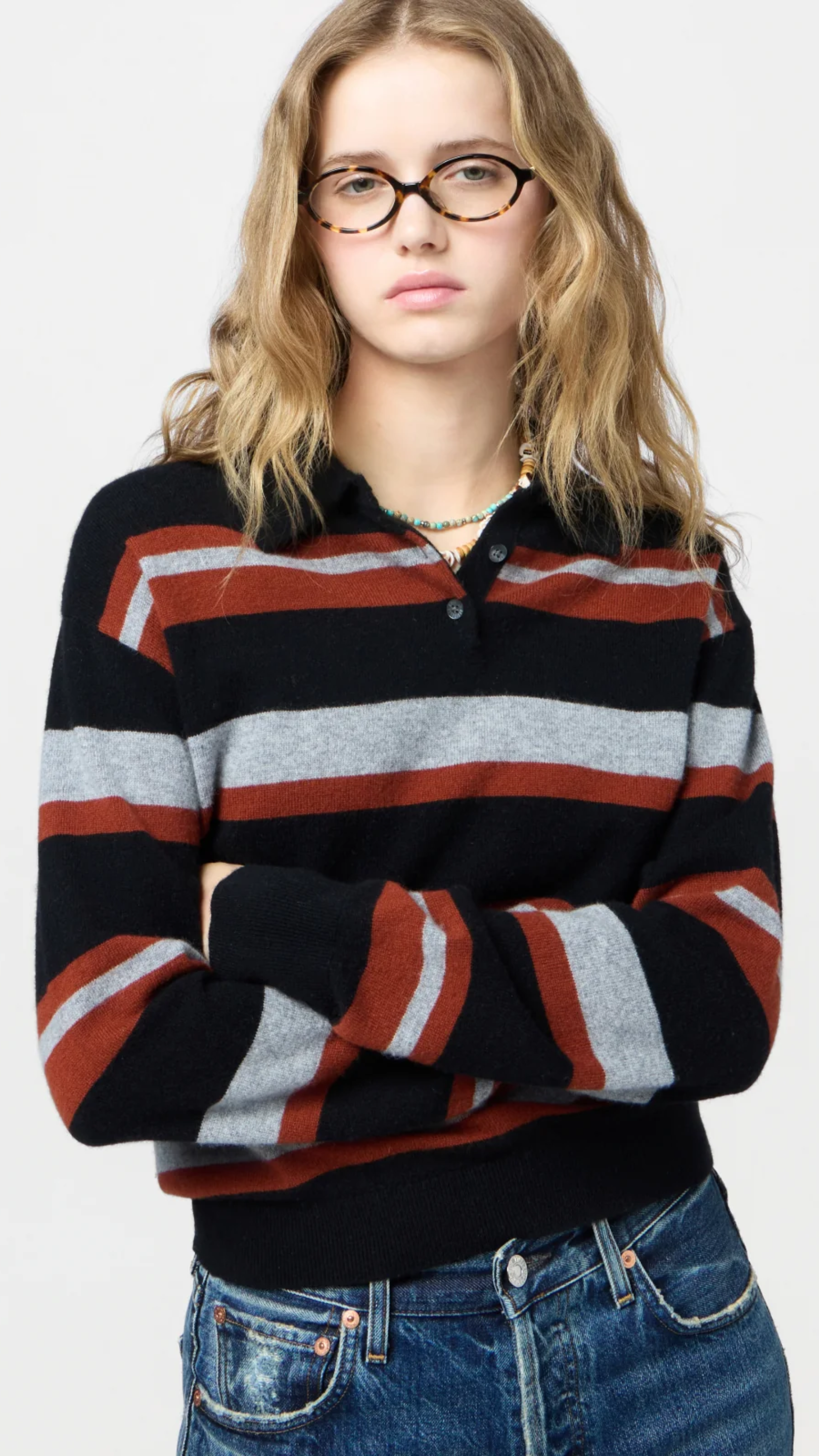Guest in Residence Collegiate Stripe Polo in Black Combo