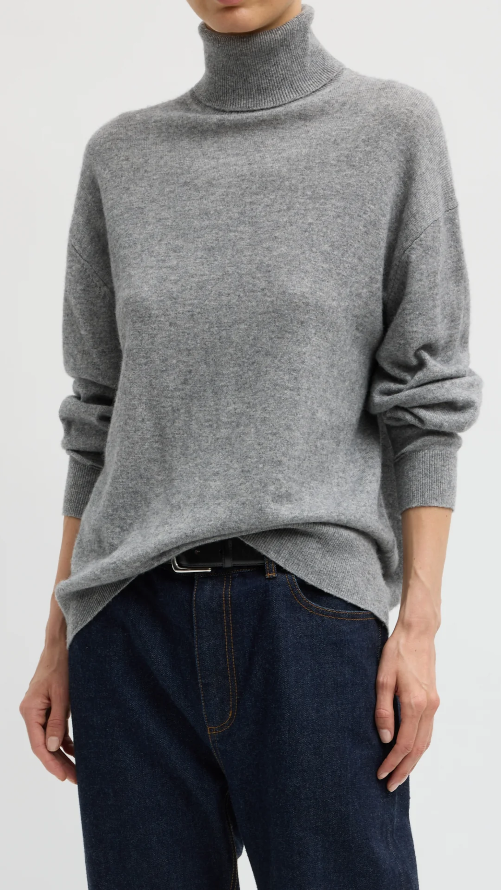 Tibi Washable Cashmere Turtleneck Sweater in Heather Grey
