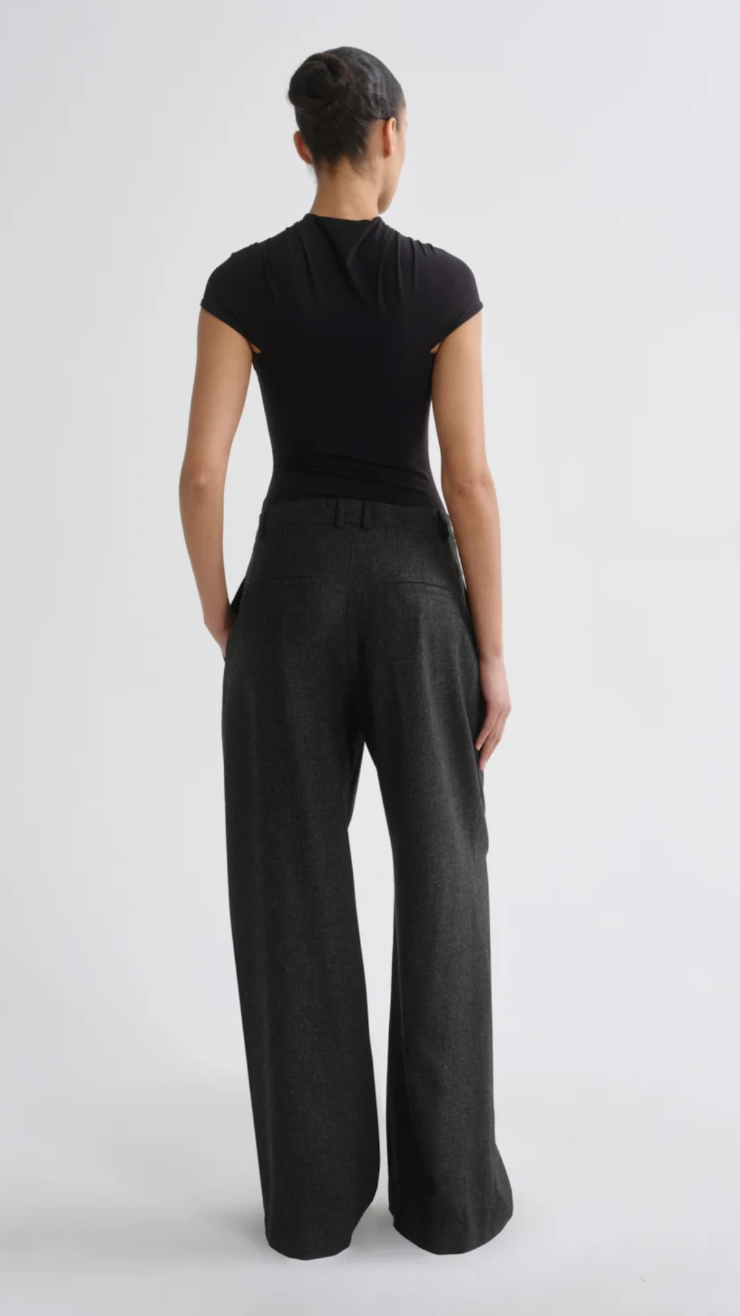 Anine Bing Sathia Double Pleat Trouser in Charcoal Heather