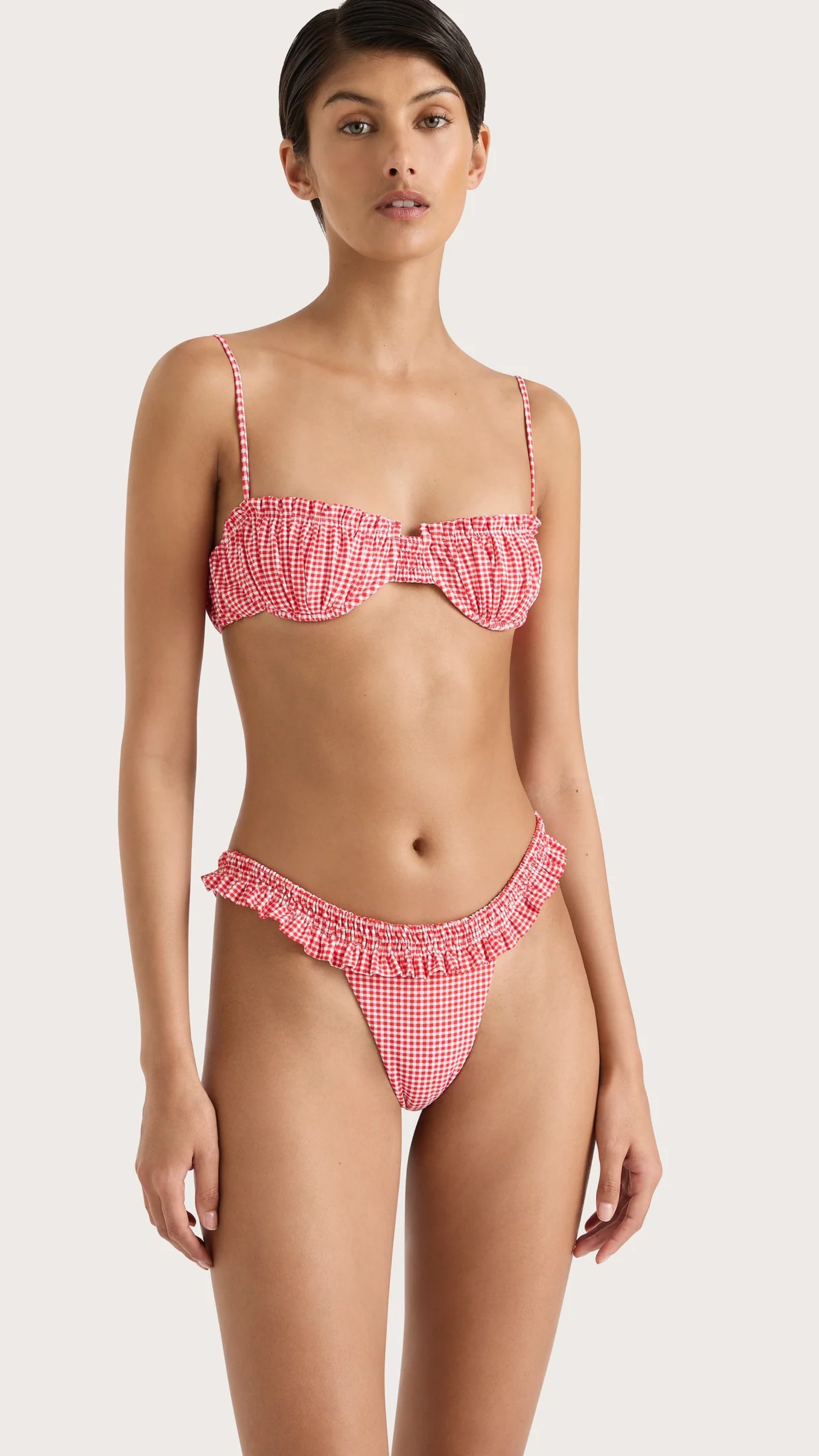 Faithfull Esterel Bikini Bottom in Gingham Red