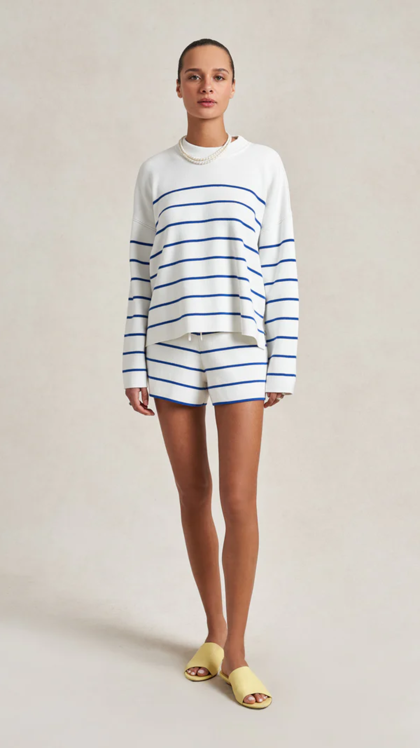 La Ligne Leo Short in Cream/Cobalt