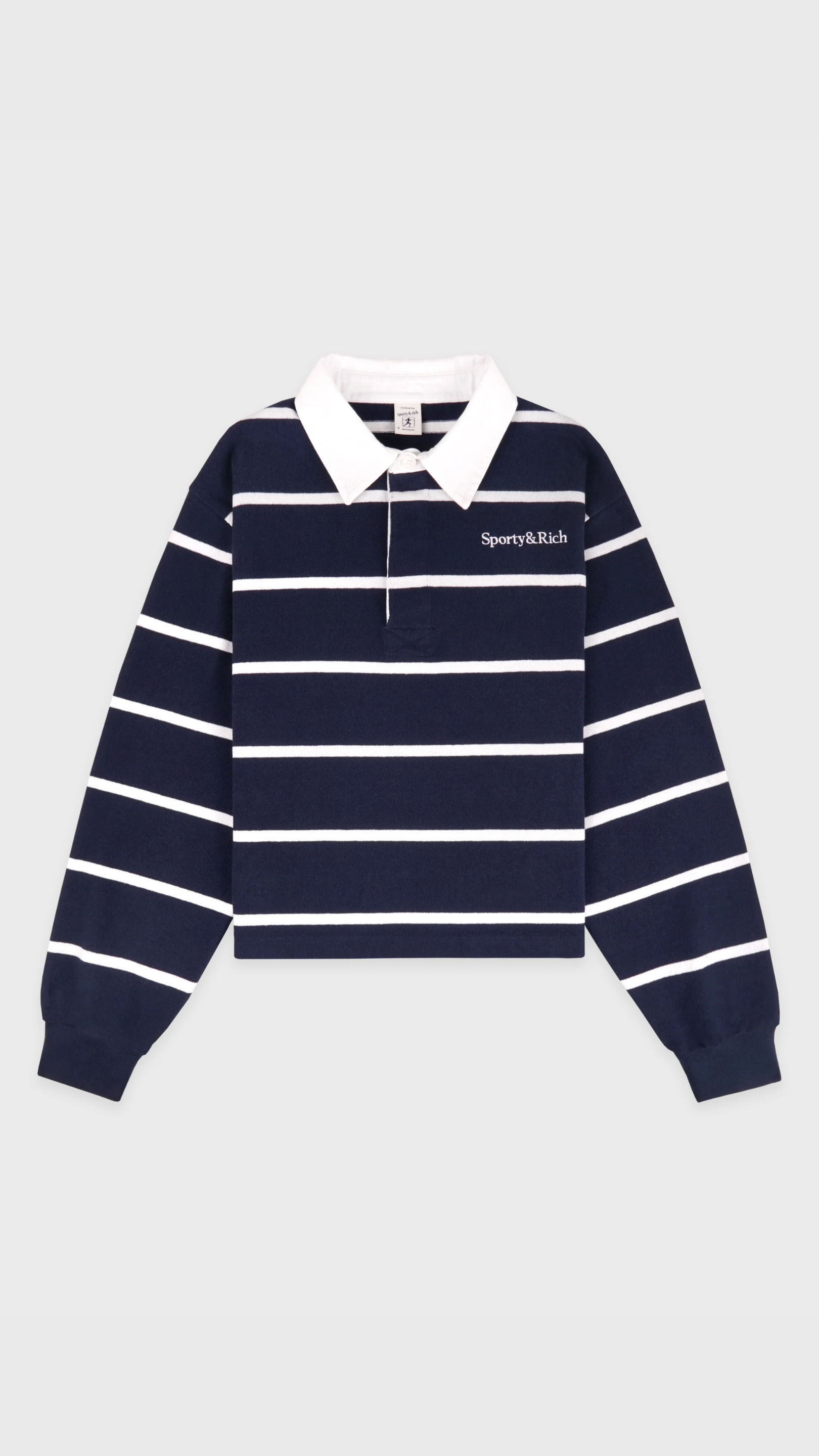 Sporty & Rich Serif Logo Rugby Polo in Navy/White