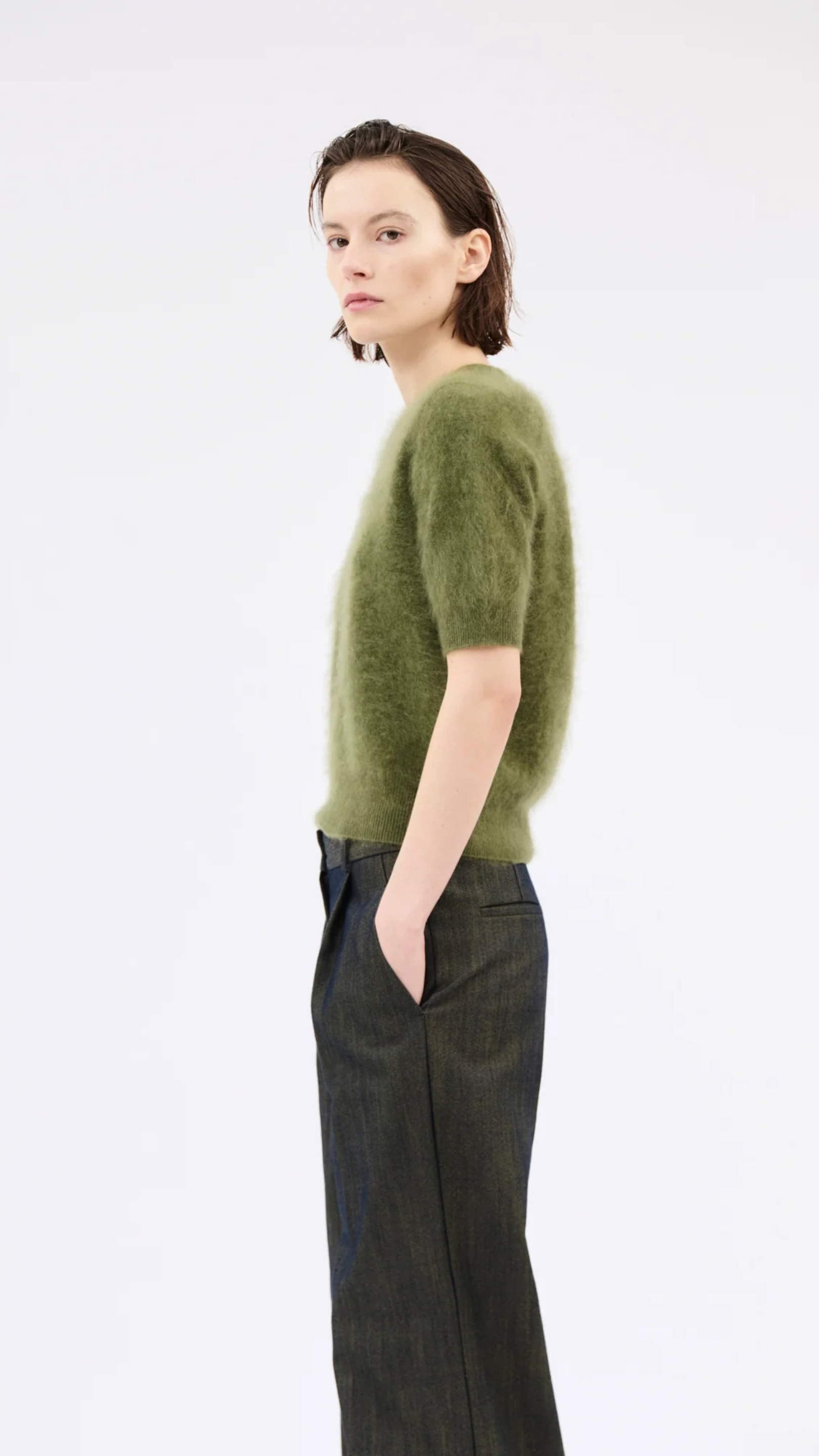 Odeeh Brushed Cashmere Pullover Sweater in Moss