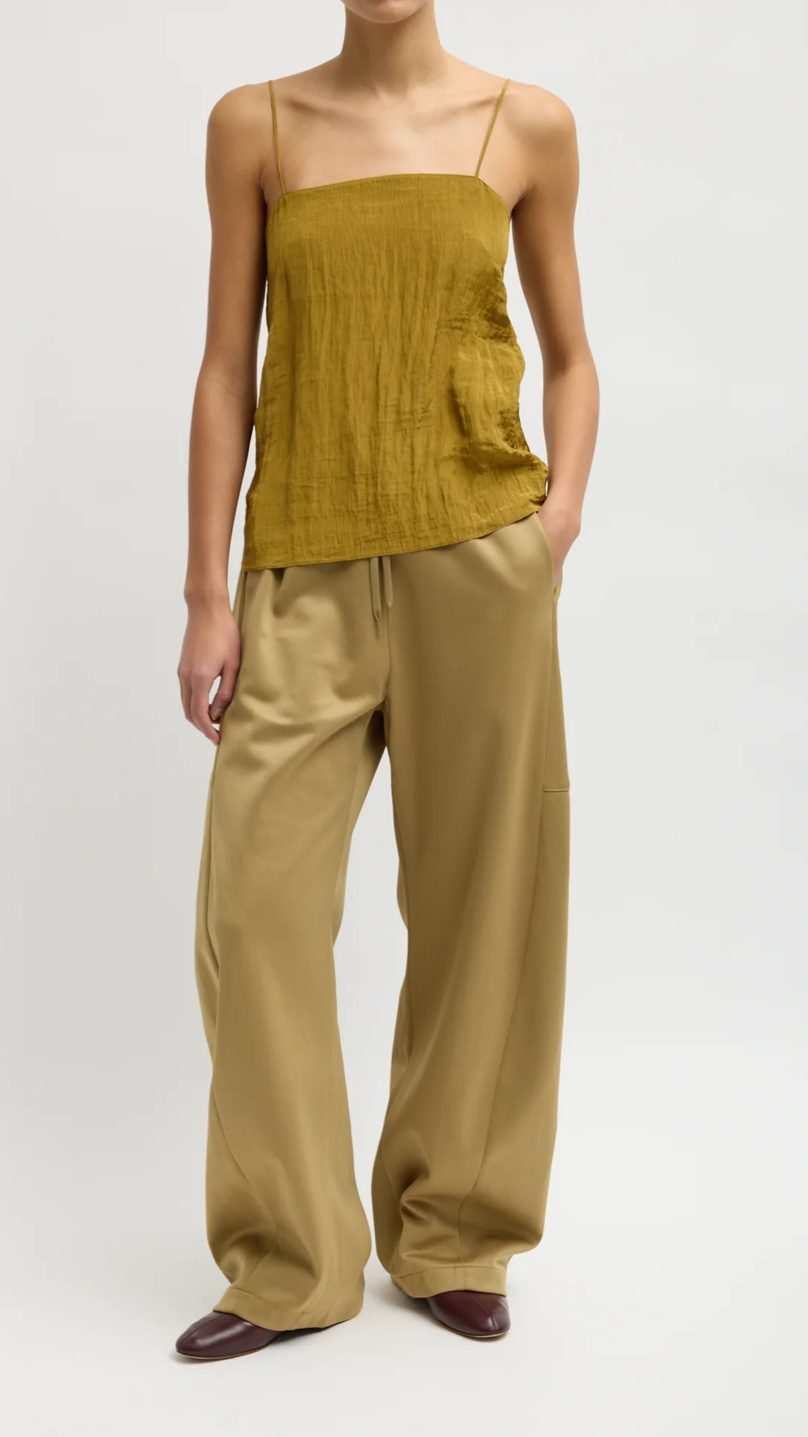 Tibi The Crinkle Slip Cami in Mustard