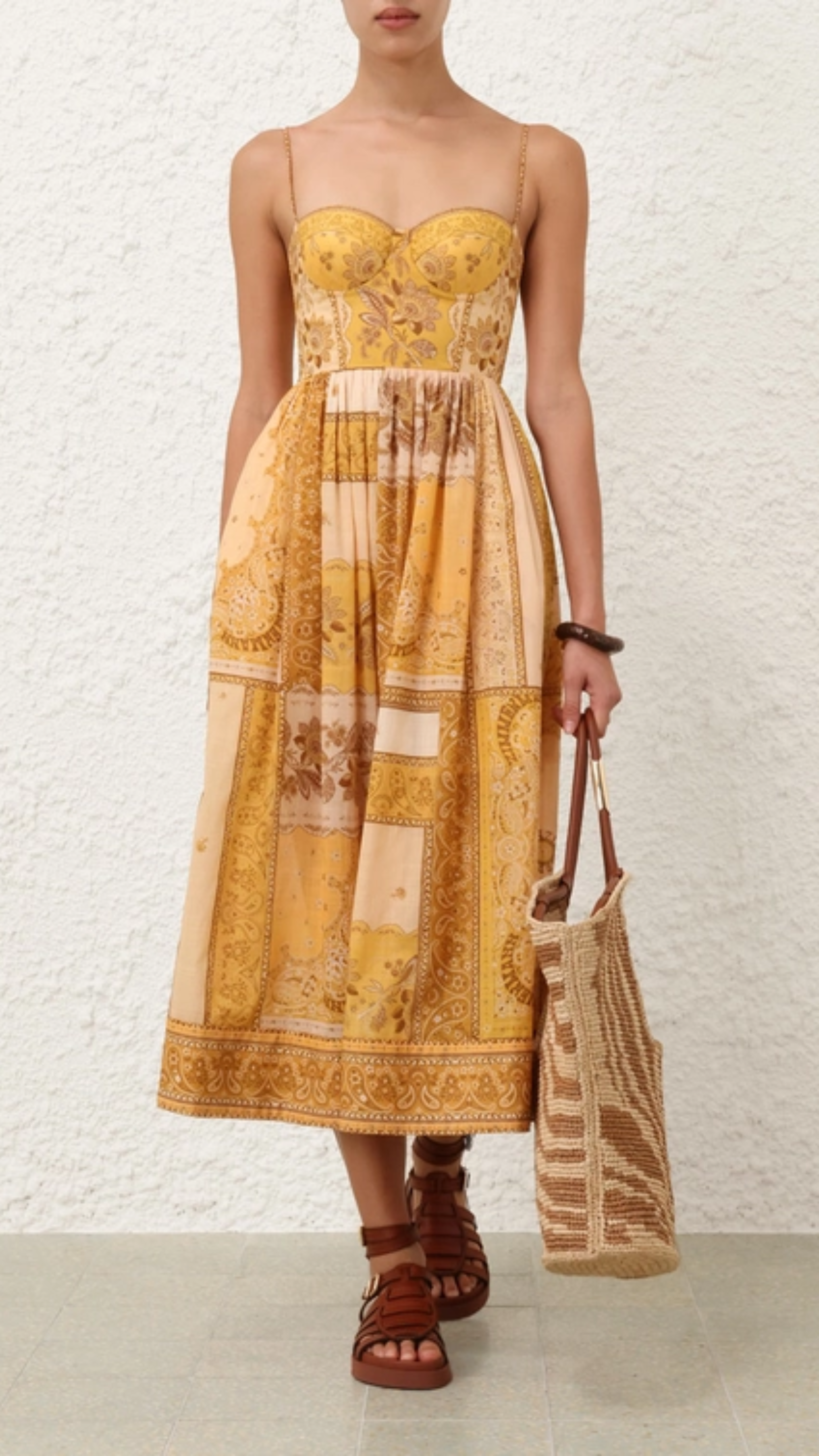 Zimmermann Lucky Corset Midi Dress in Mustard Bandana
