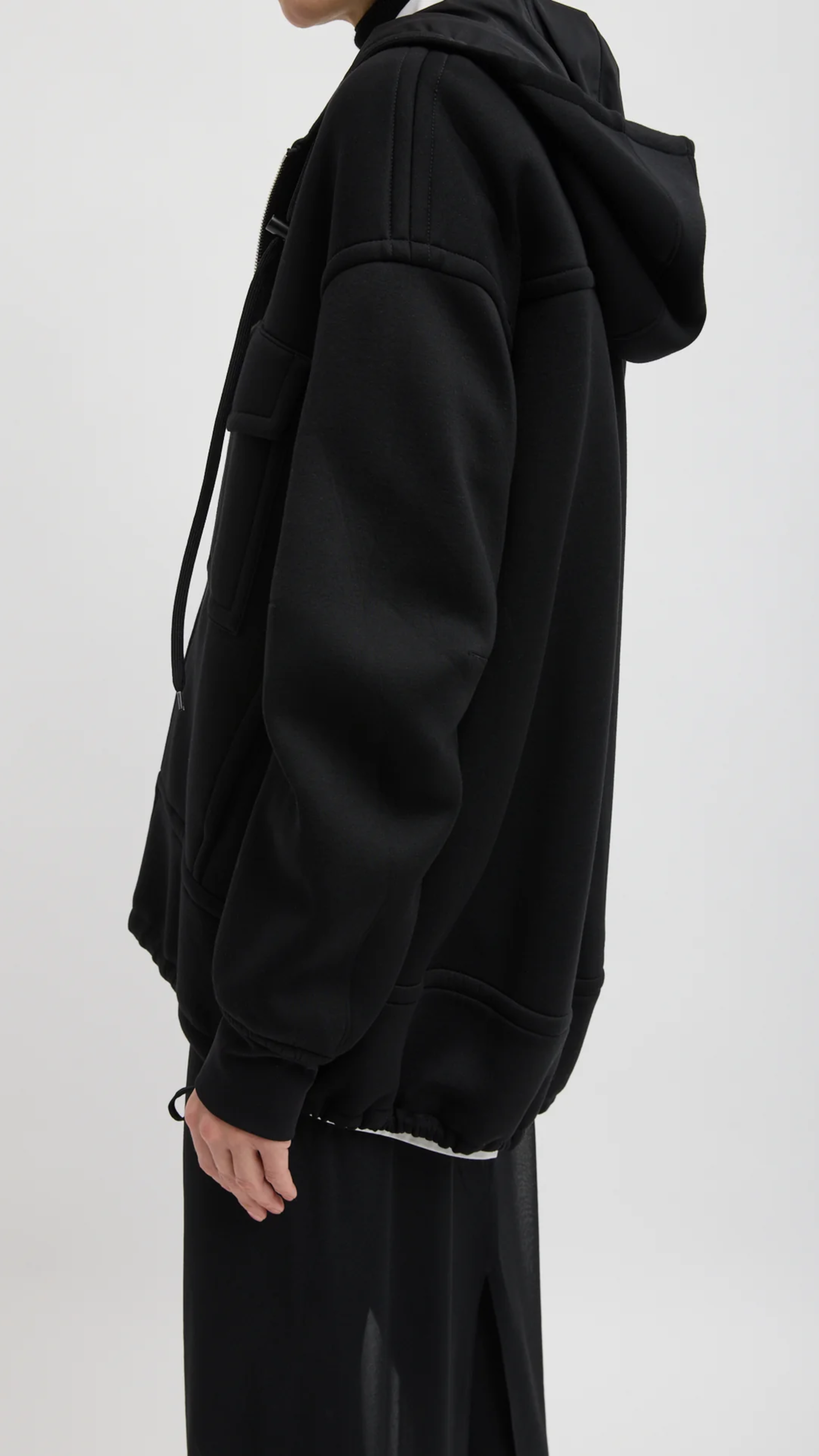 Tibi Techy Viscose Zip Up Hoodie in Black