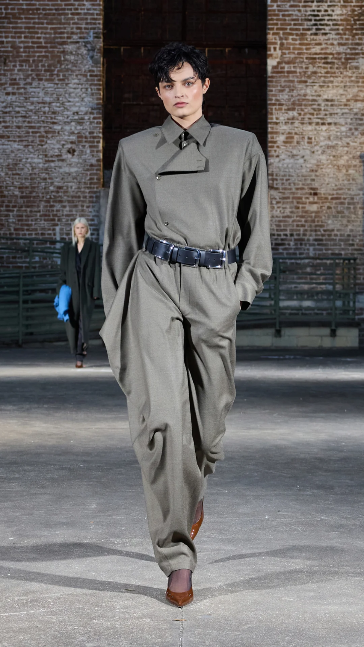 Tibi Cozy Flannel Side Drape Pant in Amry Green