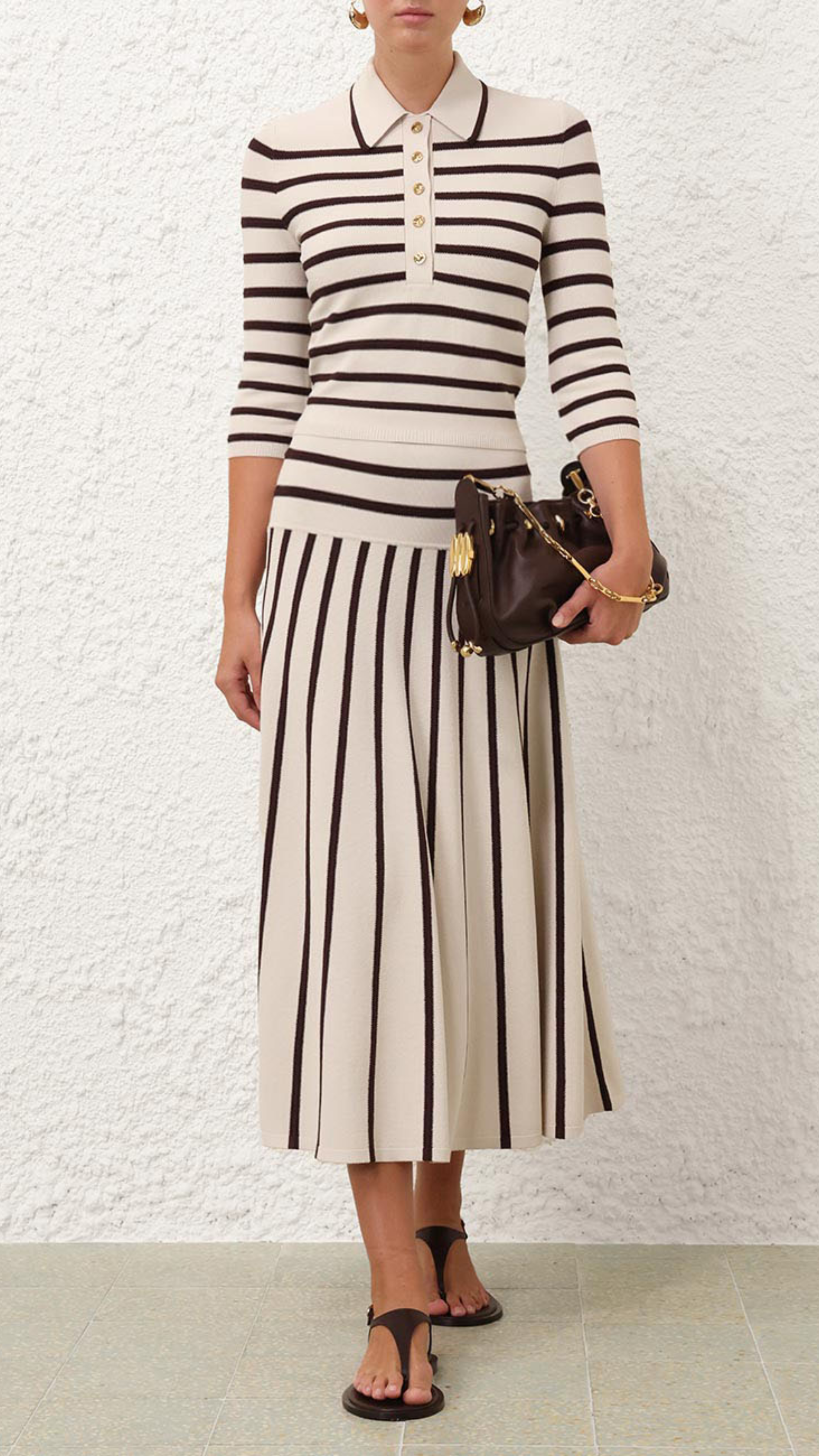 Zimmermann Illuminate Stripe Midi Skirt in Cream