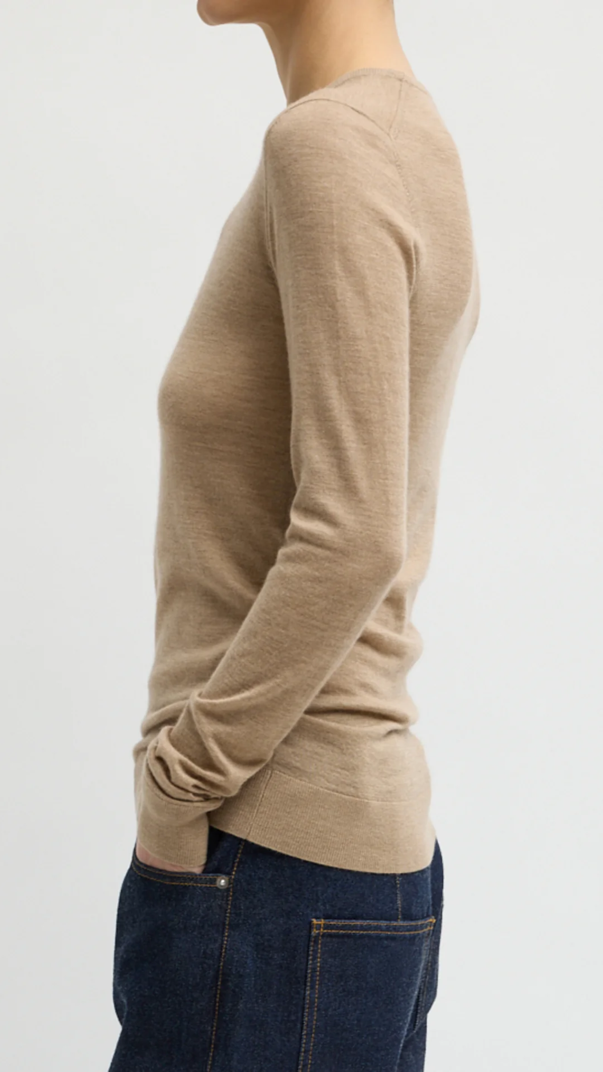 Tibi Tissue Cashmere Crewneck Pullover in Dark Oat Melange