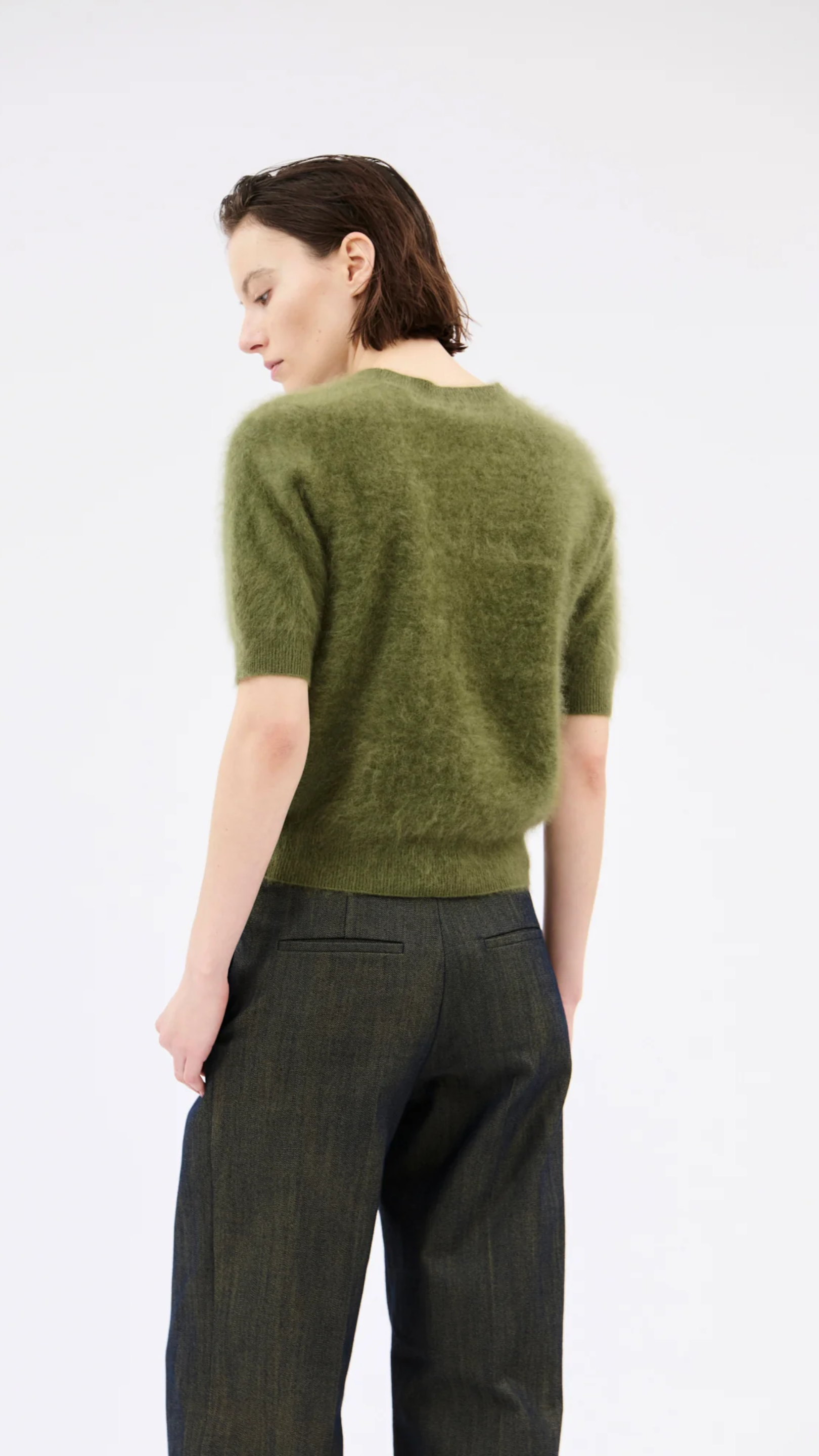 Odeeh Brushed Cashmere Pullover Sweater in Moss