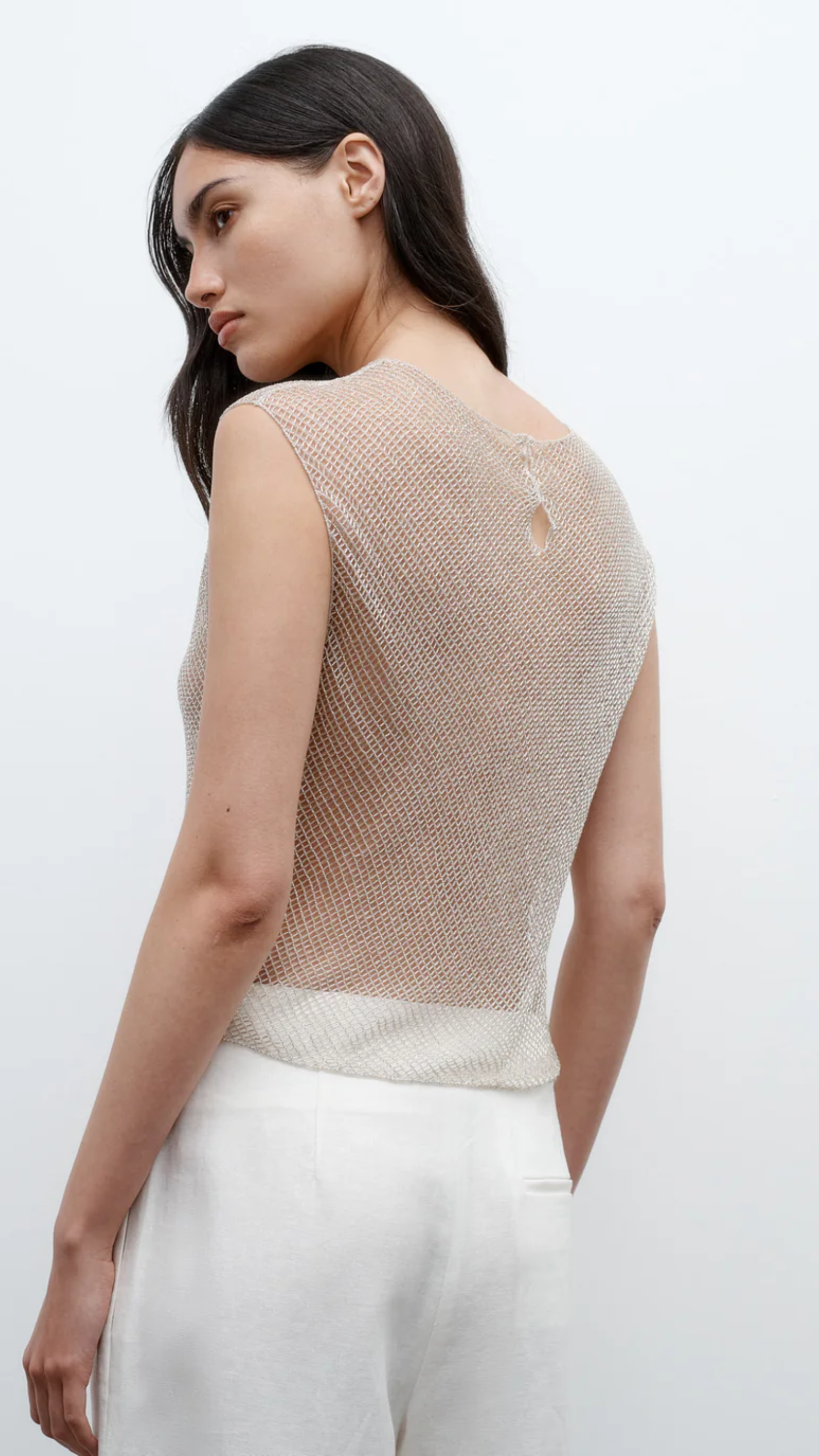 TWP Chloe Cross Hatch Beading Tee in Silver