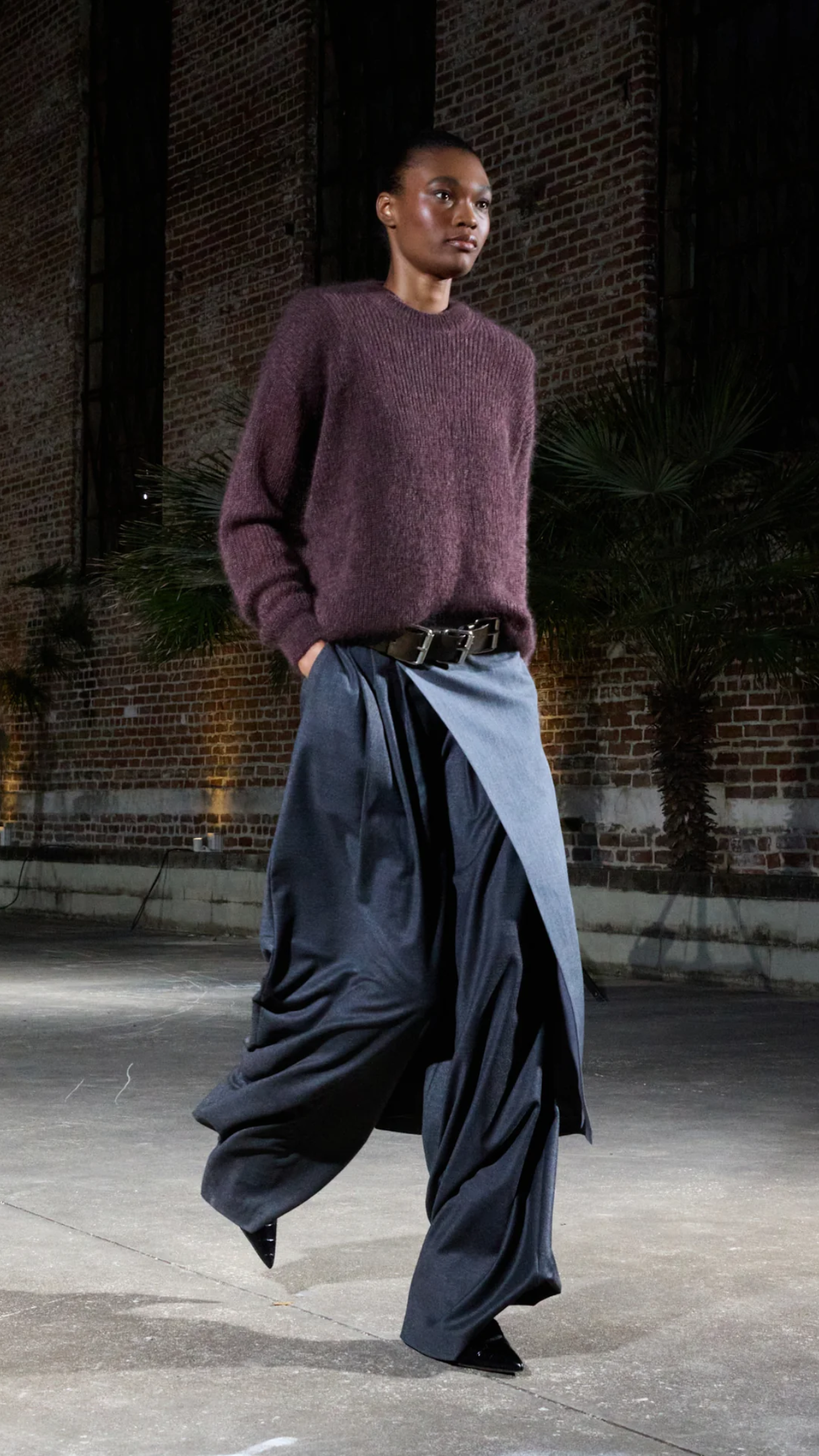 Tibi Cozy Flannel Triple Pleat Pant in Dark Heather Grey