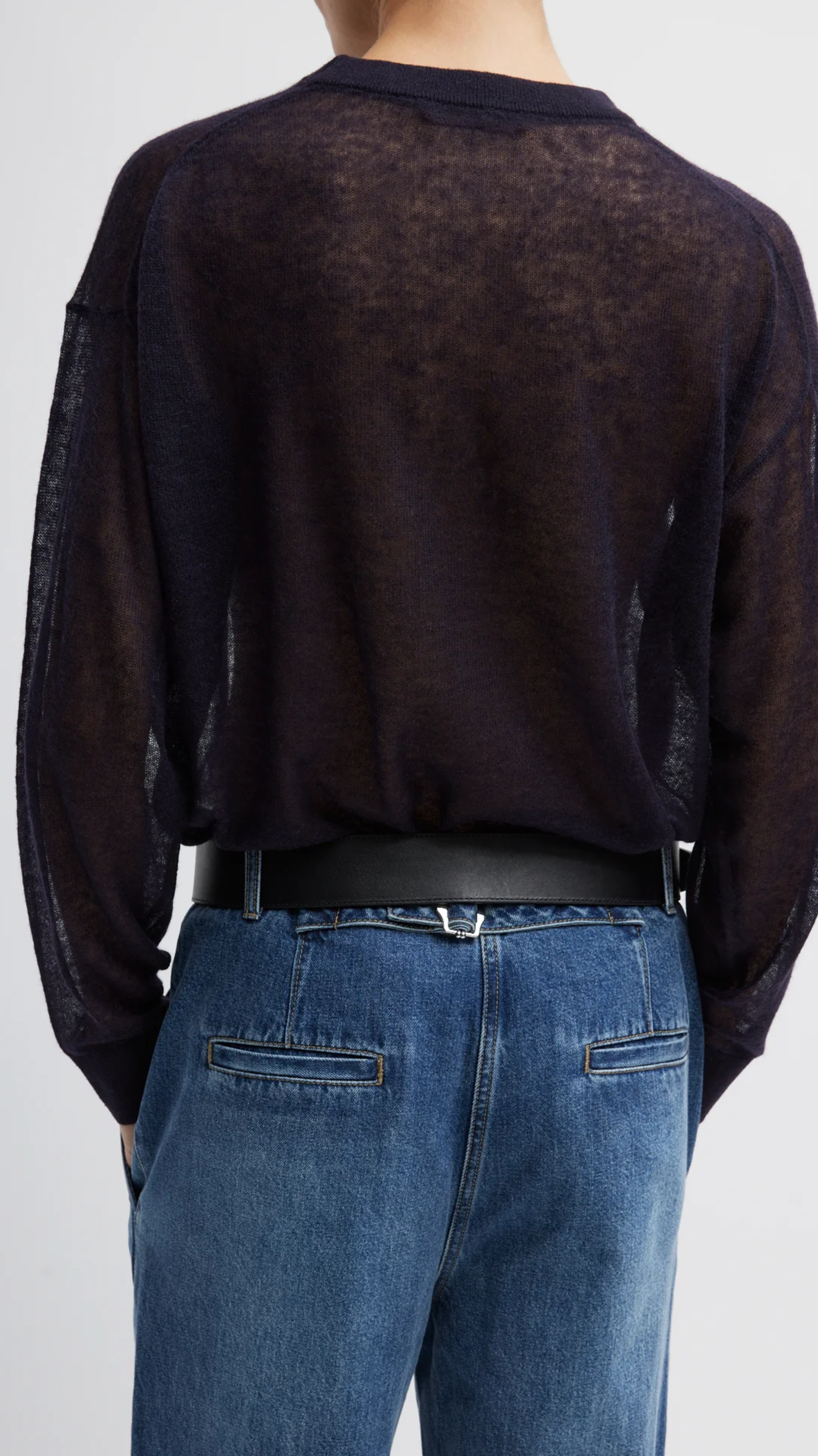 Tibi Sheer Sweater Crewneck in Navy