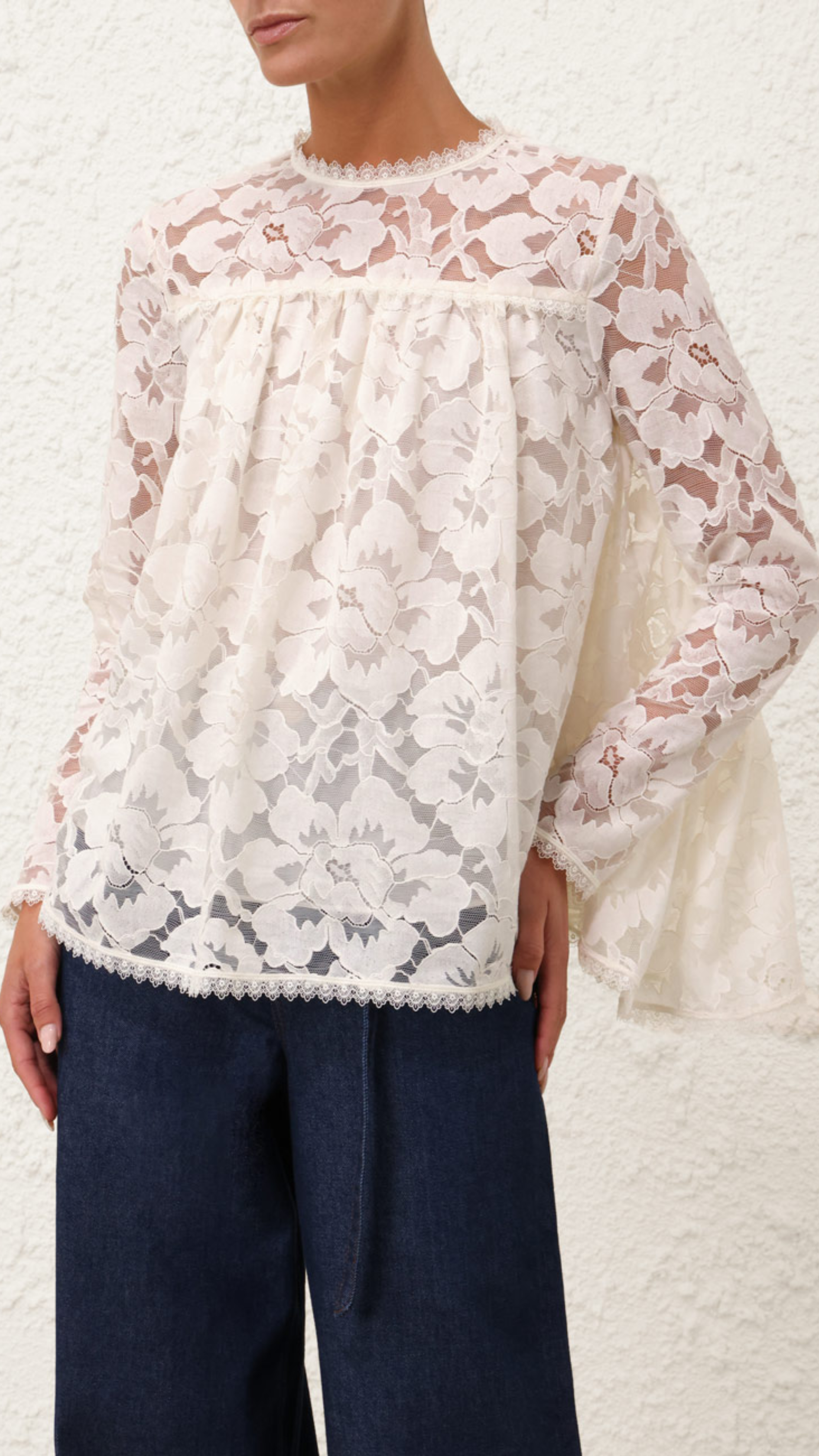 Zimmermann Illuminate Lace Gathered Top in Cream