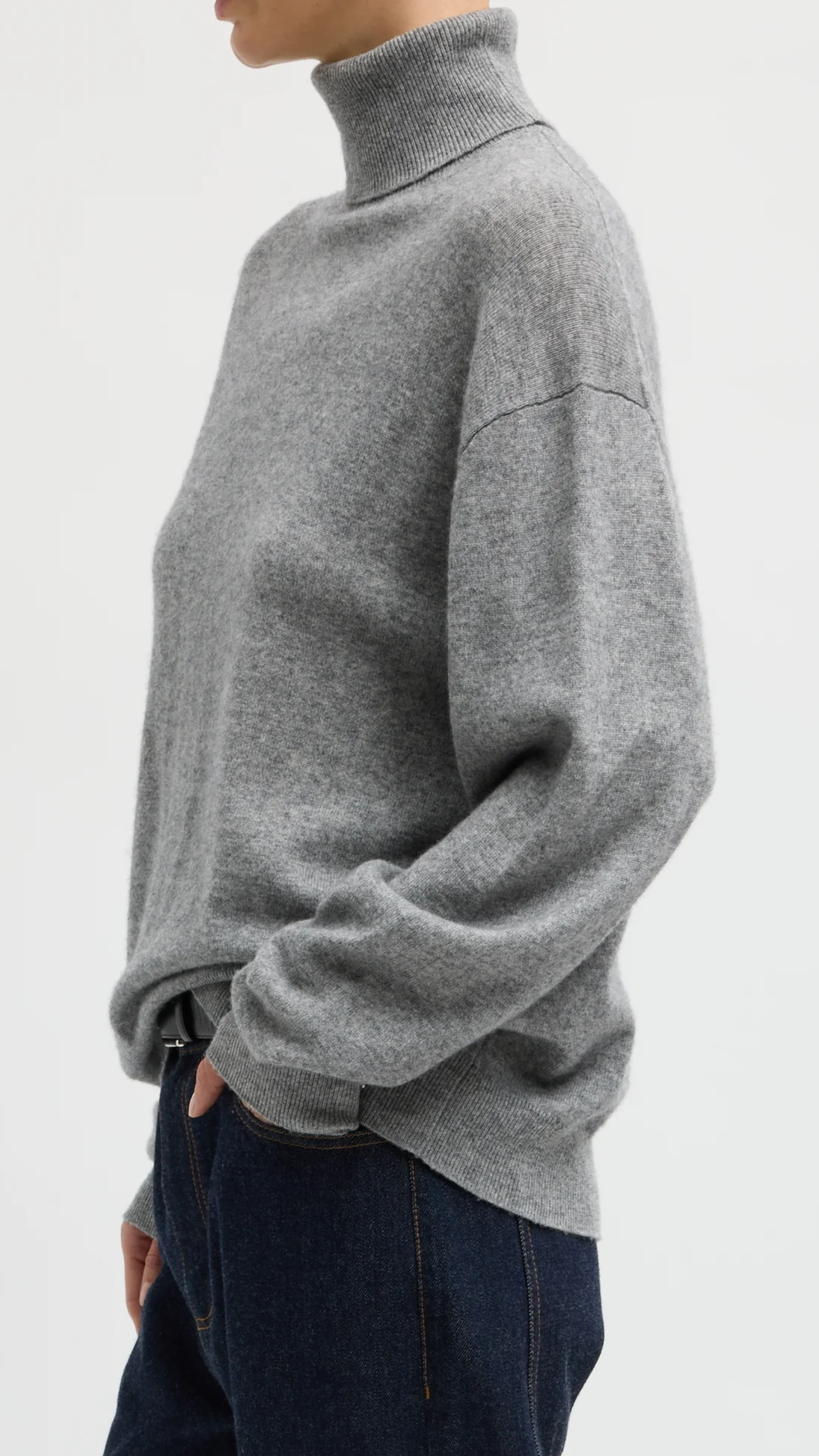 Tibi Washable Cashmere Turtleneck Sweater in Heather Grey
