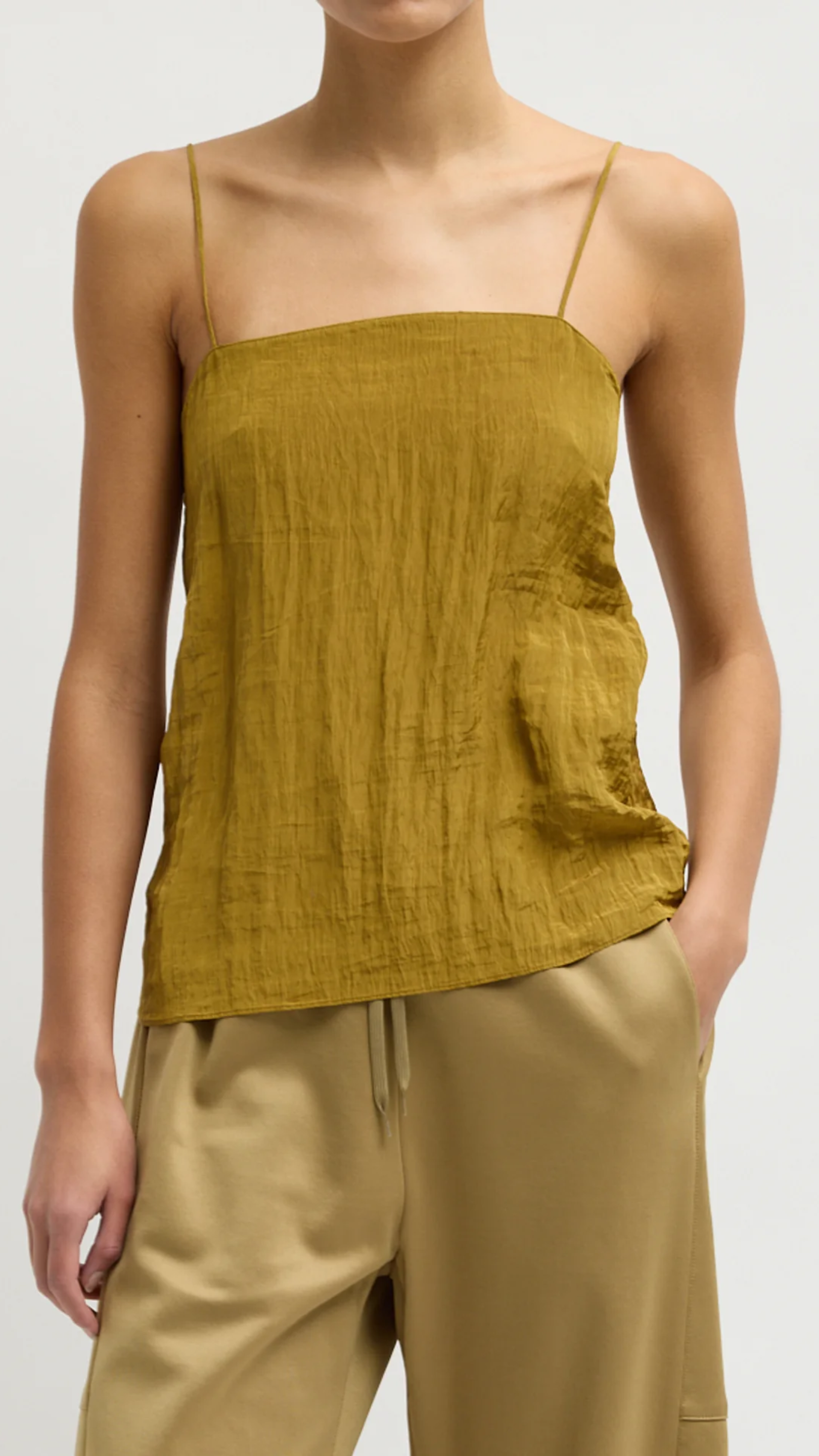 Tibi The Crinkle Slip Cami in Mustard