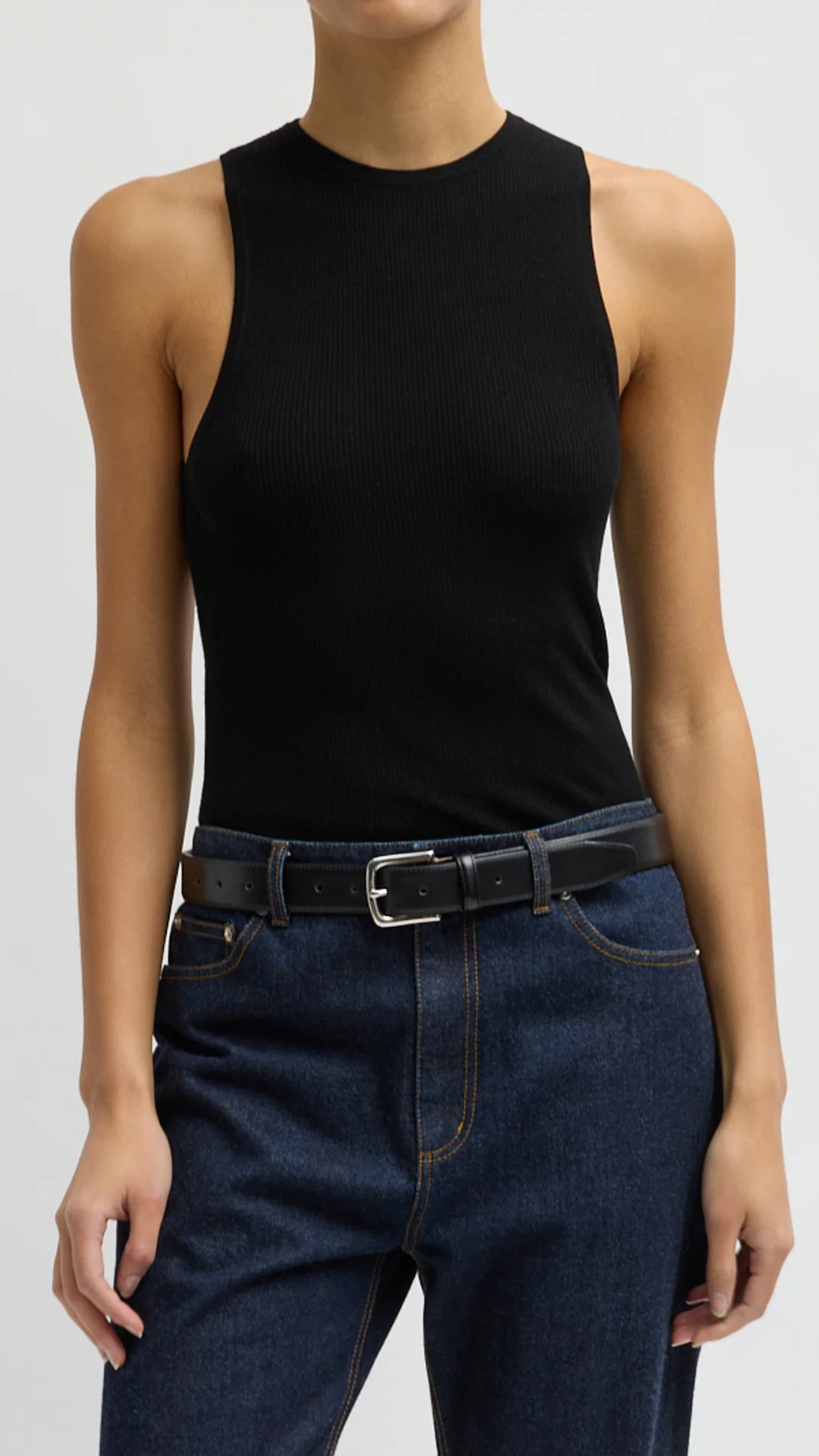 Tibi Feather Weight Ribbed Cut Out Tank Top in Black