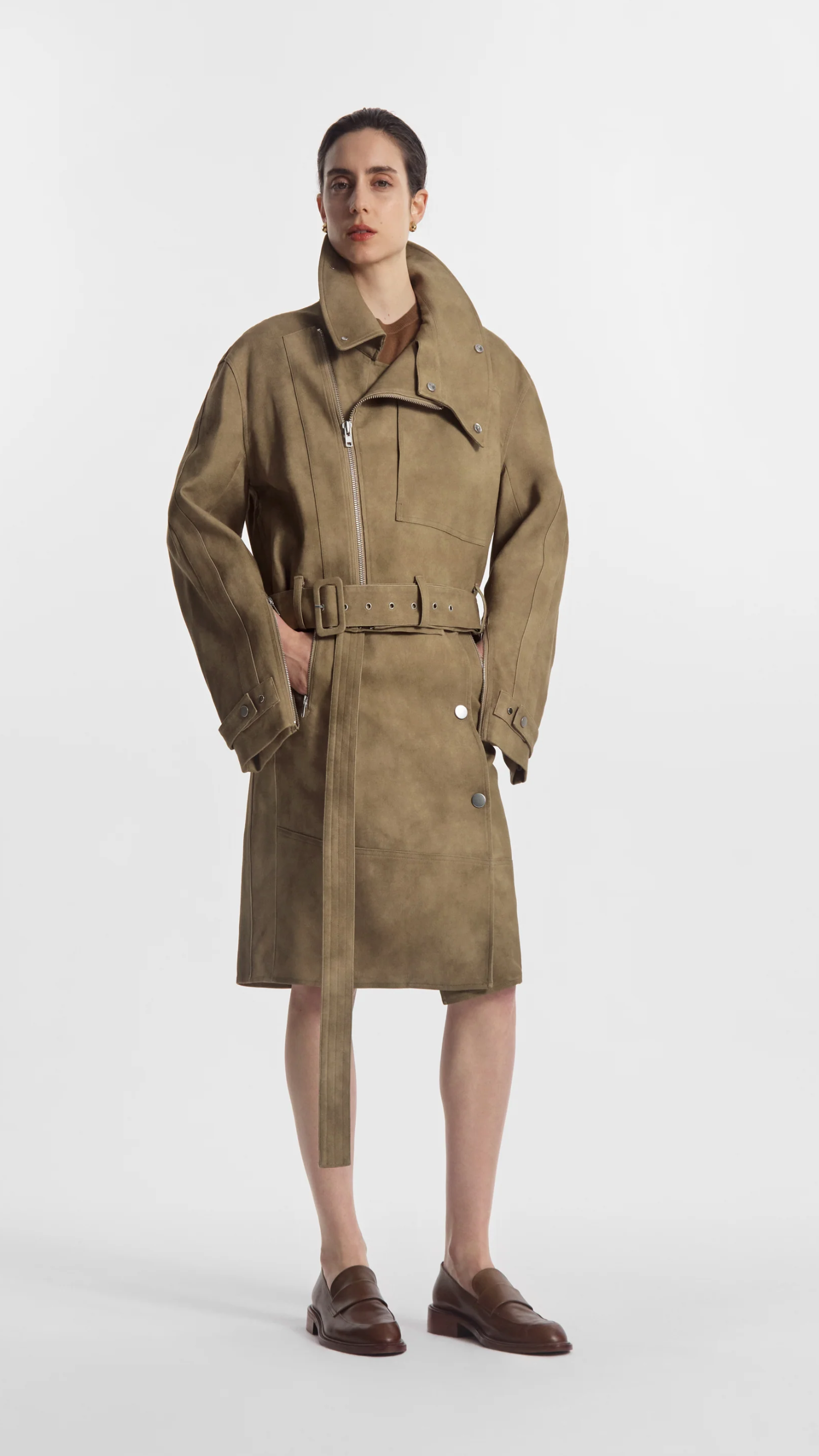 CO Flying Collar Moto Cold-Dyed Cotton Jacket in Khaki