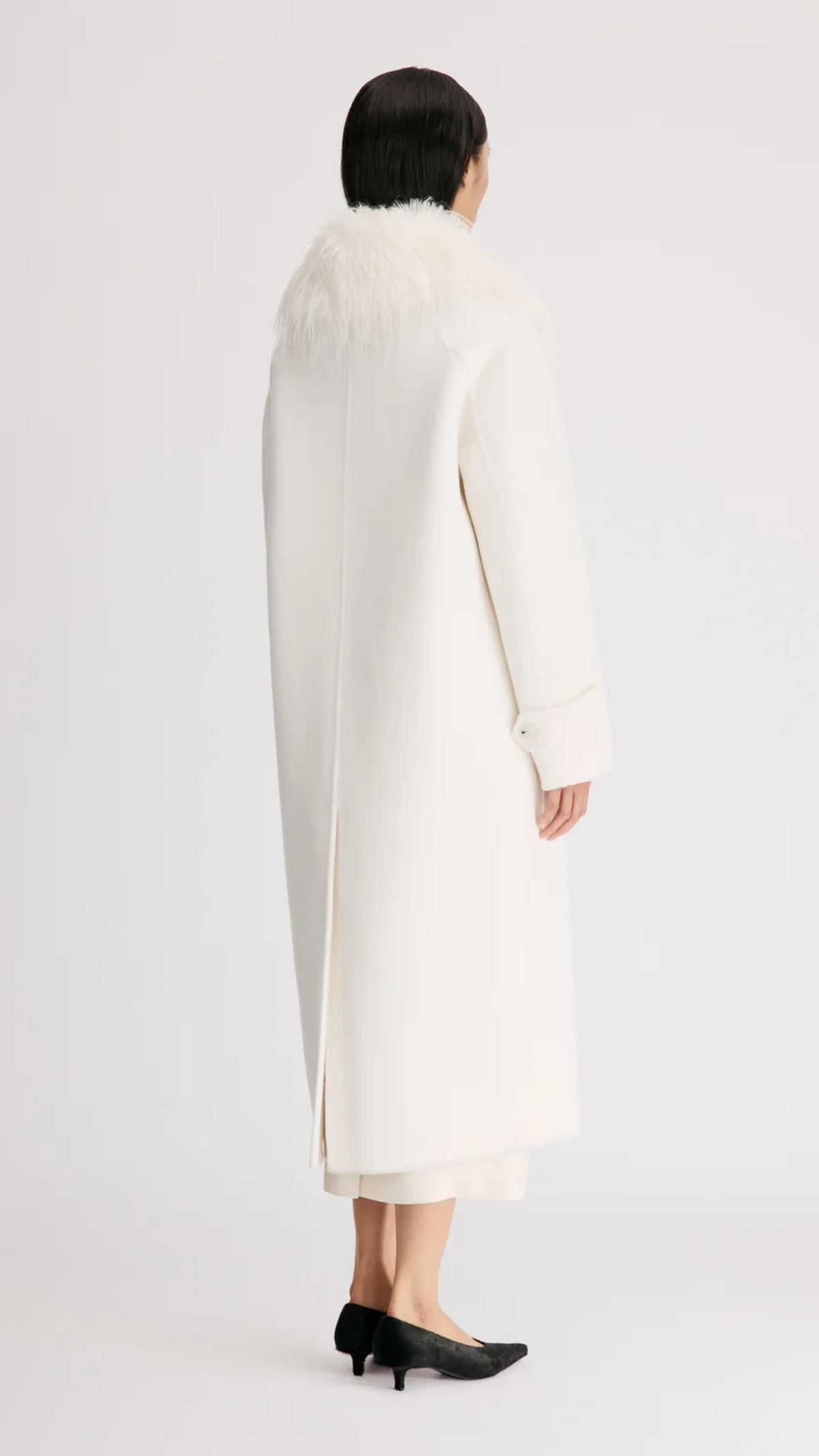 Loulou de Saison Yrsa Detachable Faux Fur Collar Coat in Ivory