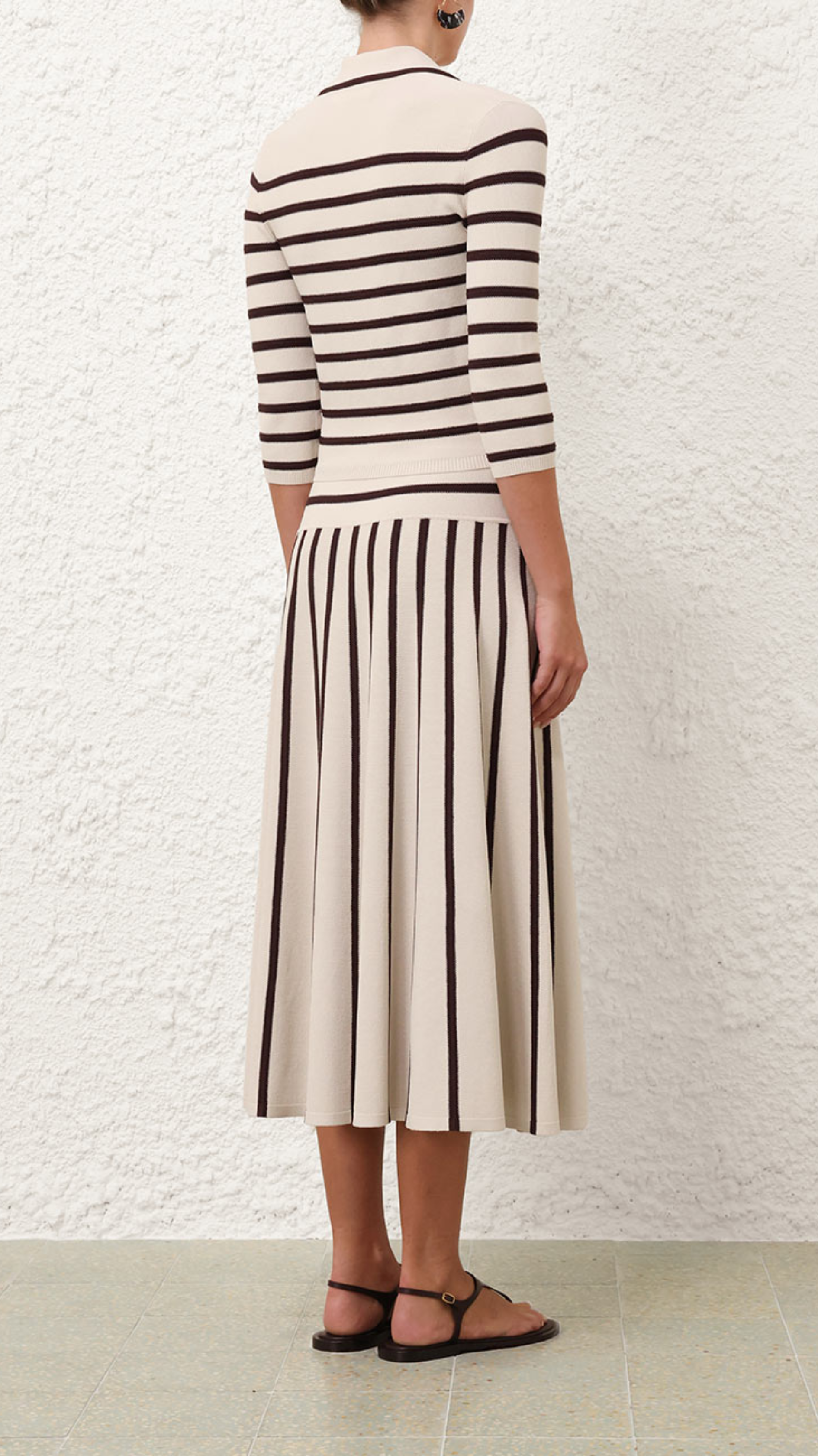 Zimmermann Illuminate Stripe Midi Skirt in Cream