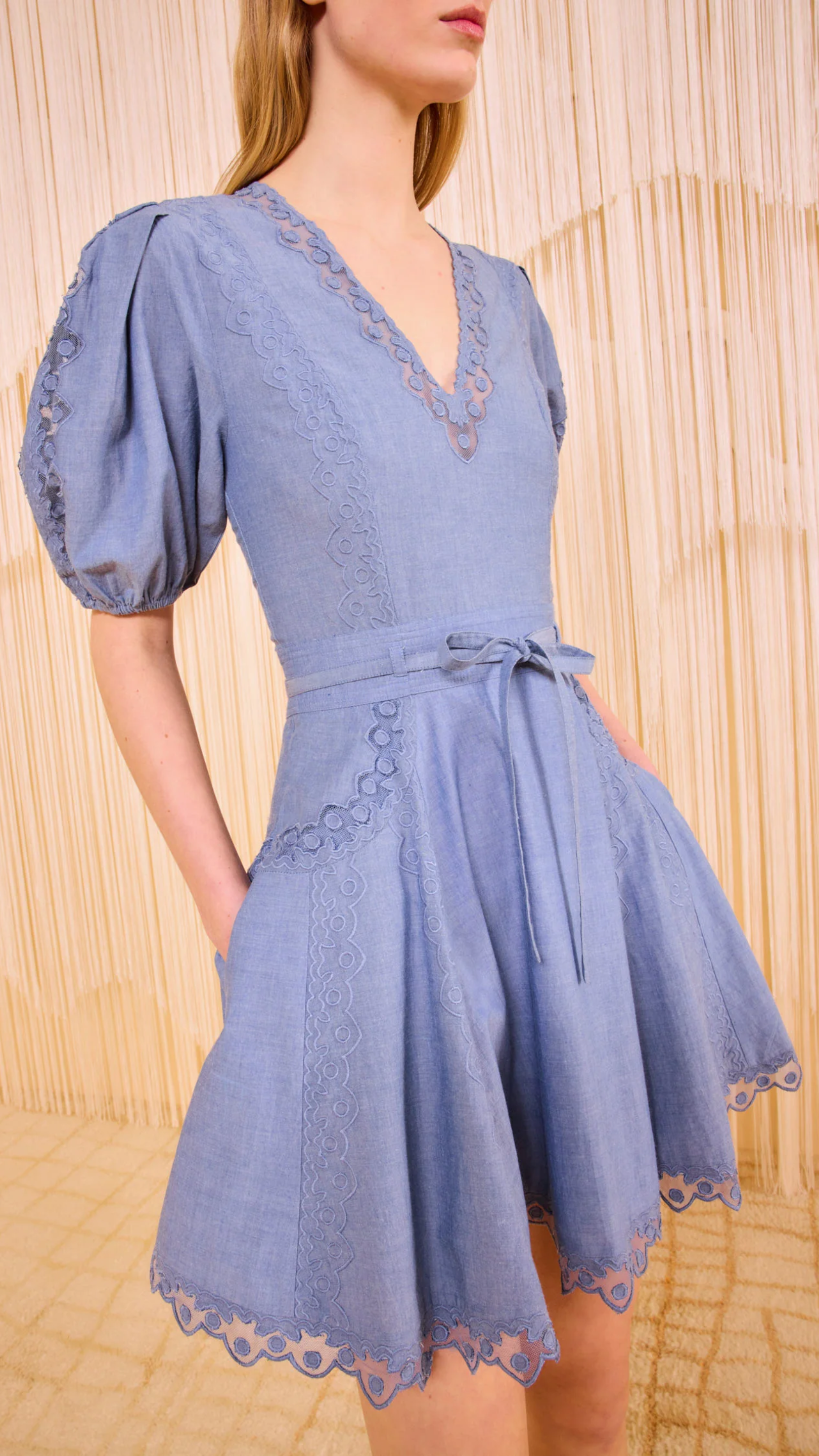Ulla Johnson Camila Short Sleeve Mini Dress in Chambray