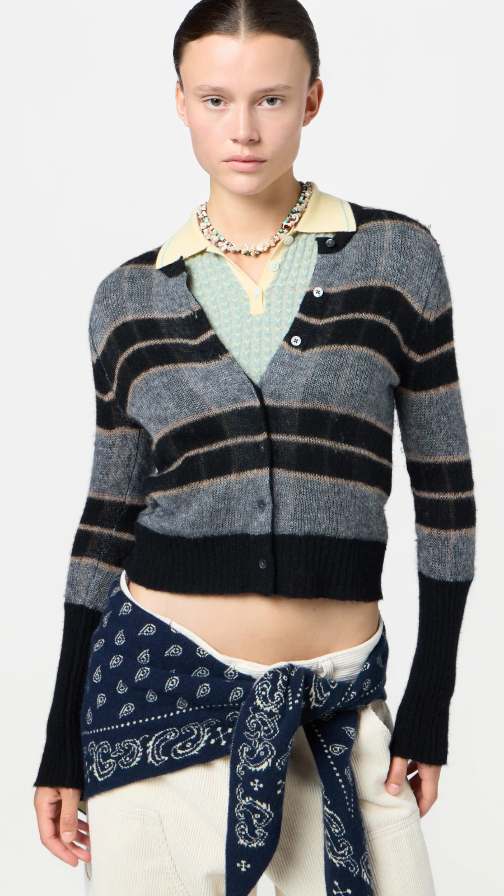Guest in Residence Shadow Plaid Cardigan in Black