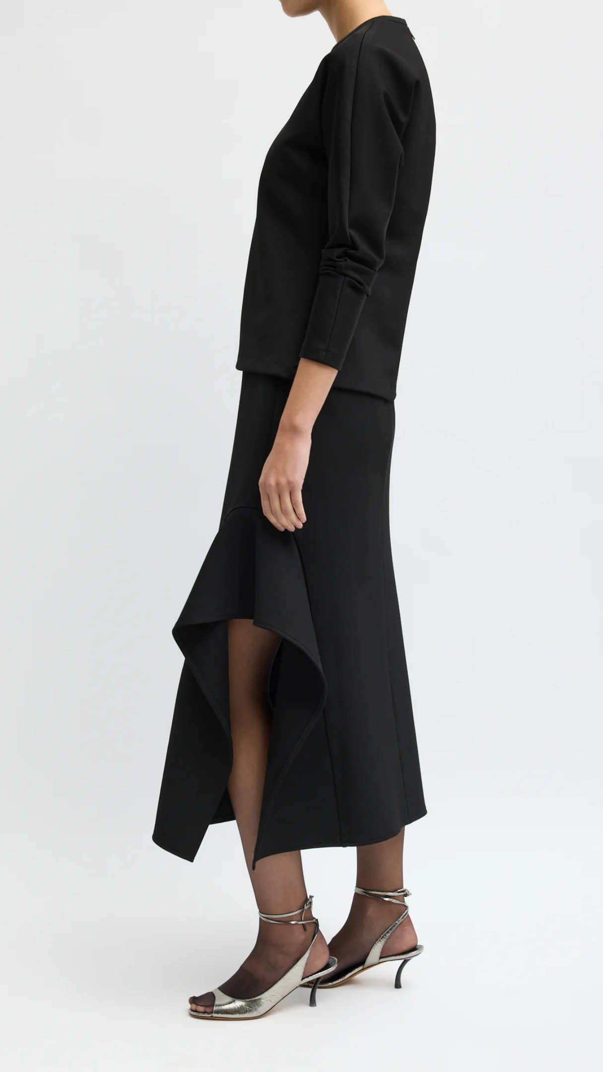 Tibi Luxe Crepe Knit Side Drape Skirt in Black