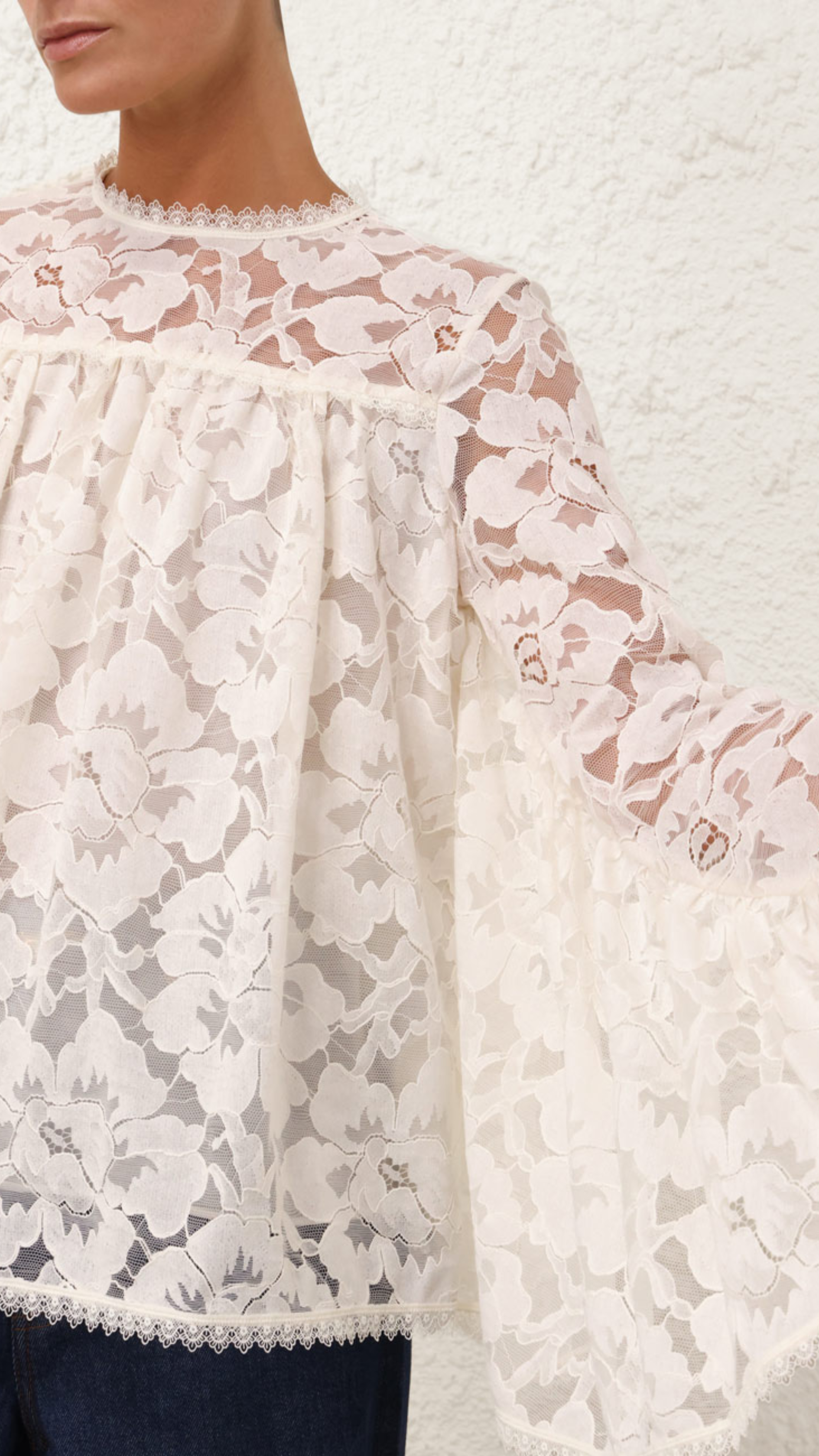 Zimmermann Illuminate Lace Gathered Top in Cream