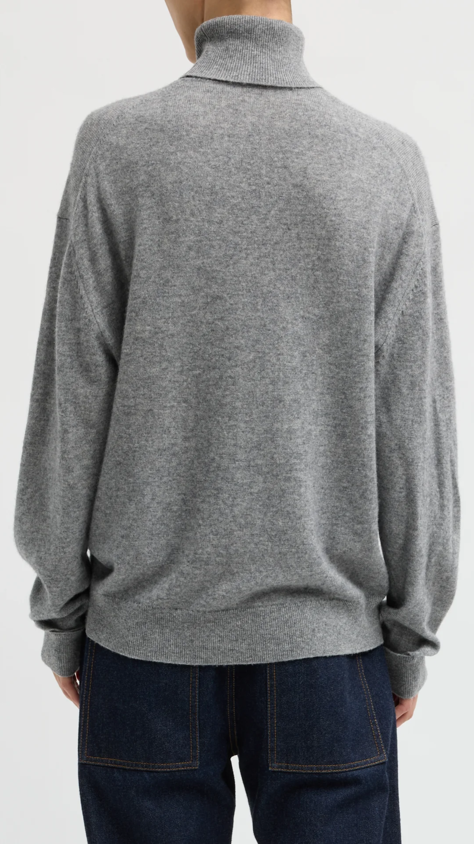 Tibi Washable Cashmere Turtleneck Sweater in Heather Grey