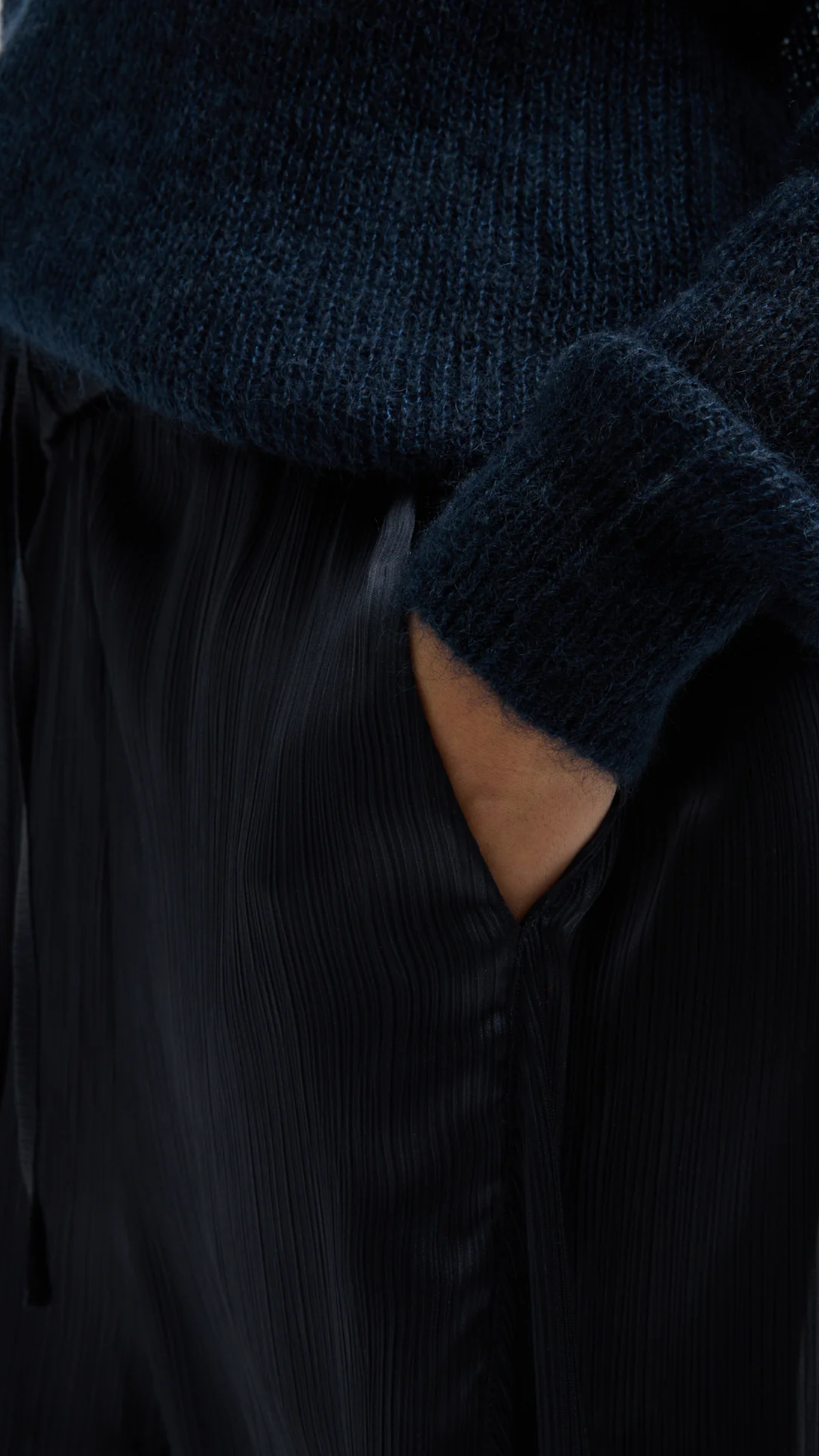 Tibi Matte Satin Plisse Winslow Pant in Navy